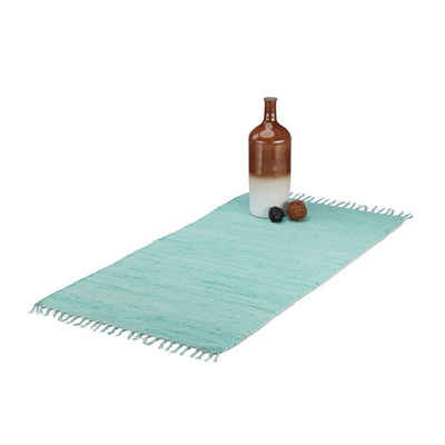 Teppich Flickenteppich mit Fransen, relaxdays, Höhe: 10 mm, Hellblau