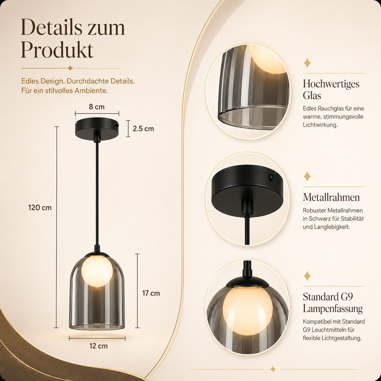 ZMH Pendelleuchte Esszimmer Schwarz 1 Flammig G9 Glas Vintage Hängeleuchte Schlafzimmer, Einfache Installation, ohne Leuchtmittel, Vintage Höhenverstellbar Pendellampe Esstisch für Wohnzimmer