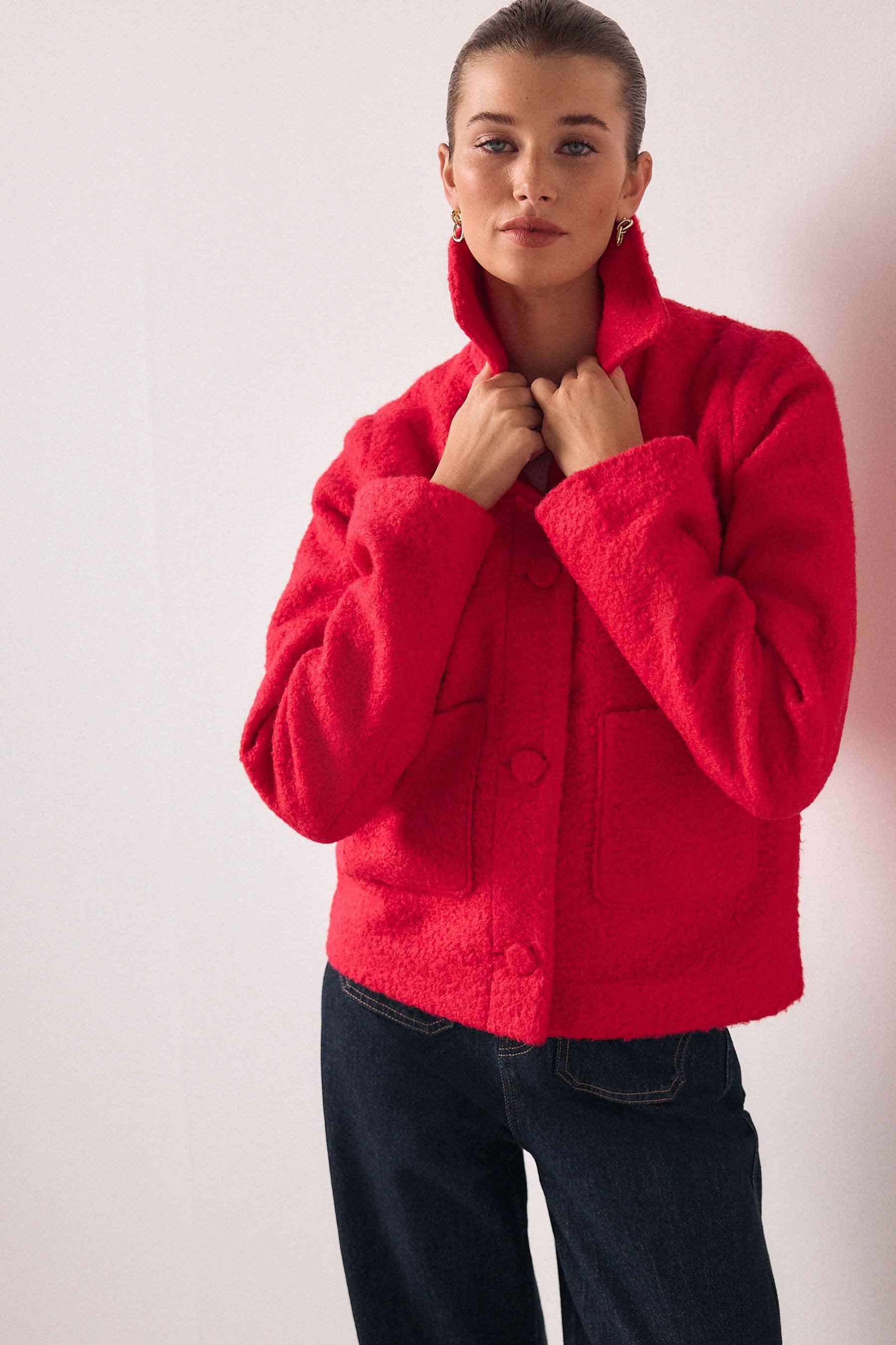 Next Kurzmantel Strickjacke mit Knöpfen und Kragen (1-tlg)