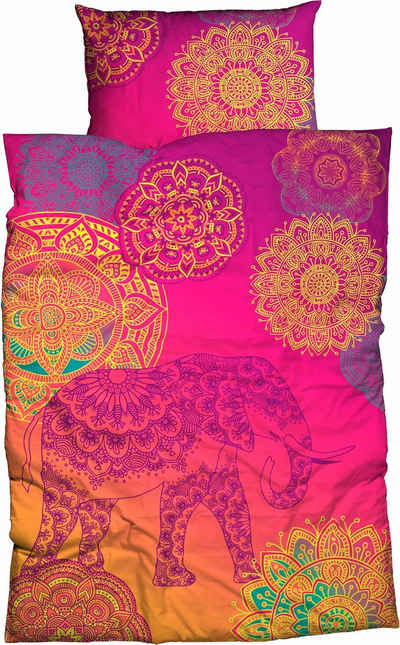 Bettwäsche Noida, sister s., Satin, 3 teilig, mit farbenfrohen Mandalas