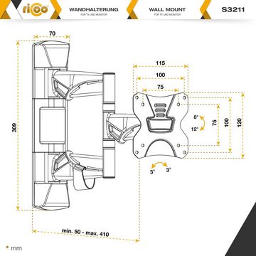 RICOO S3211 TV-Wandhalterung, (bis 32 Zoll, schwenkbar neigbar ausziehbar Monitor Halter universal VESA 100x100)