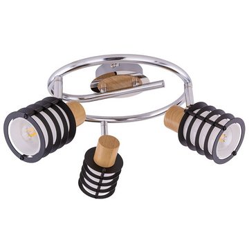 etc-shop Deckenspot, Leuchtmittel nicht inklusive, Deckenleuchte Metall Holz Esszimmer Designlampe Spotrondell Chrom