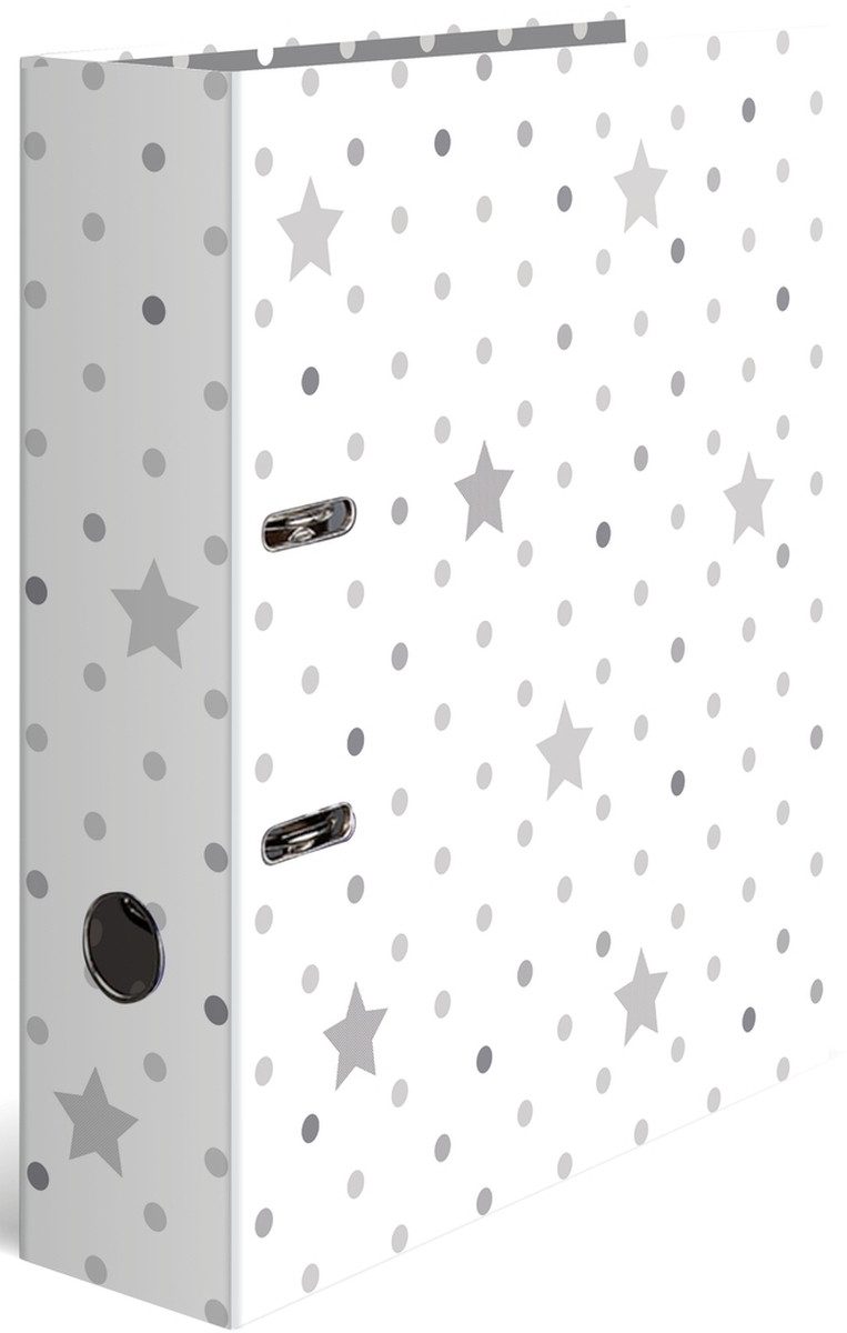 HERMA Aktenordner Motivordner A4 70mm Stars weiß mit grauen Sternen Packung mit 10 Stück