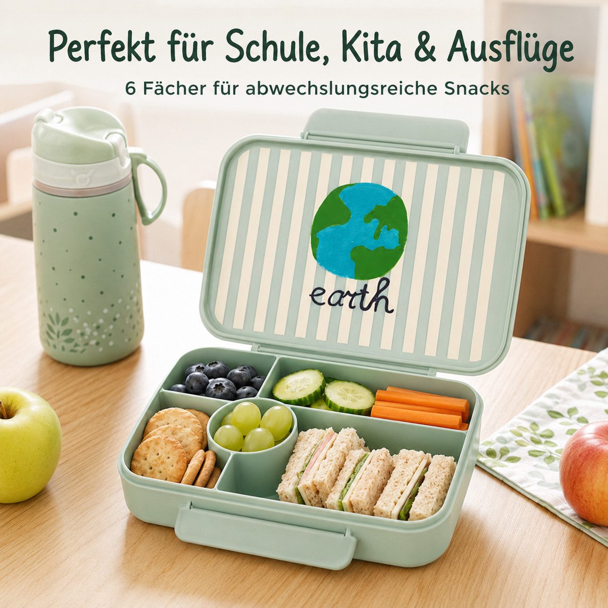 rice Lunchbox RICE Lunchbox Earth Print 6 Fächer Brotdose PP-Kunststoff BPA-frei, Kunststoff, (1-tlg)
