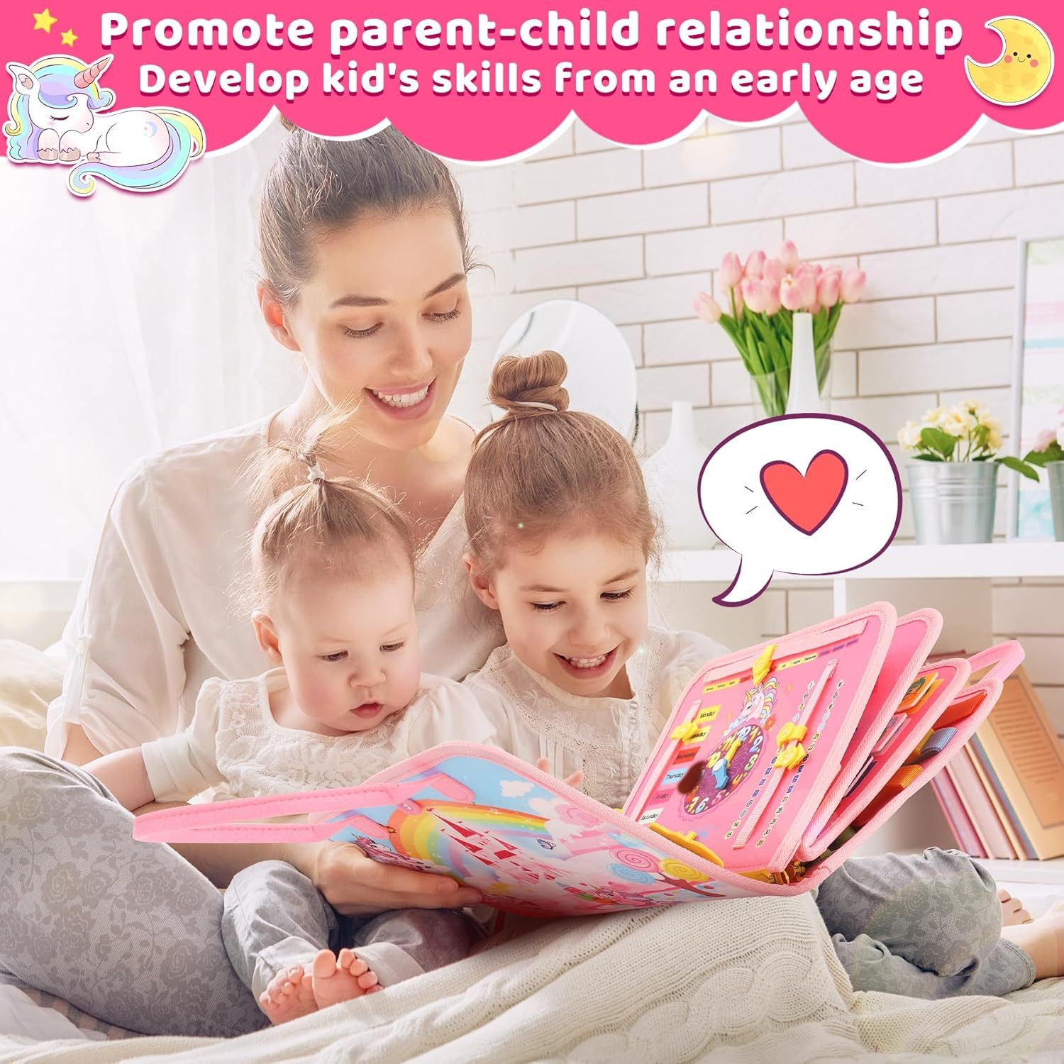 POPOLIC Lernspielzeug Busy Board für Kinder, 20-1 Activity Board Montessori Spielzeug (Motorik Lernspielzeug Kleinkind Sensorik Spielzeug Quiet Book Einhorn Geschenke, 1-St), für 2 3 4 5 Jahre Mädchen Junge
