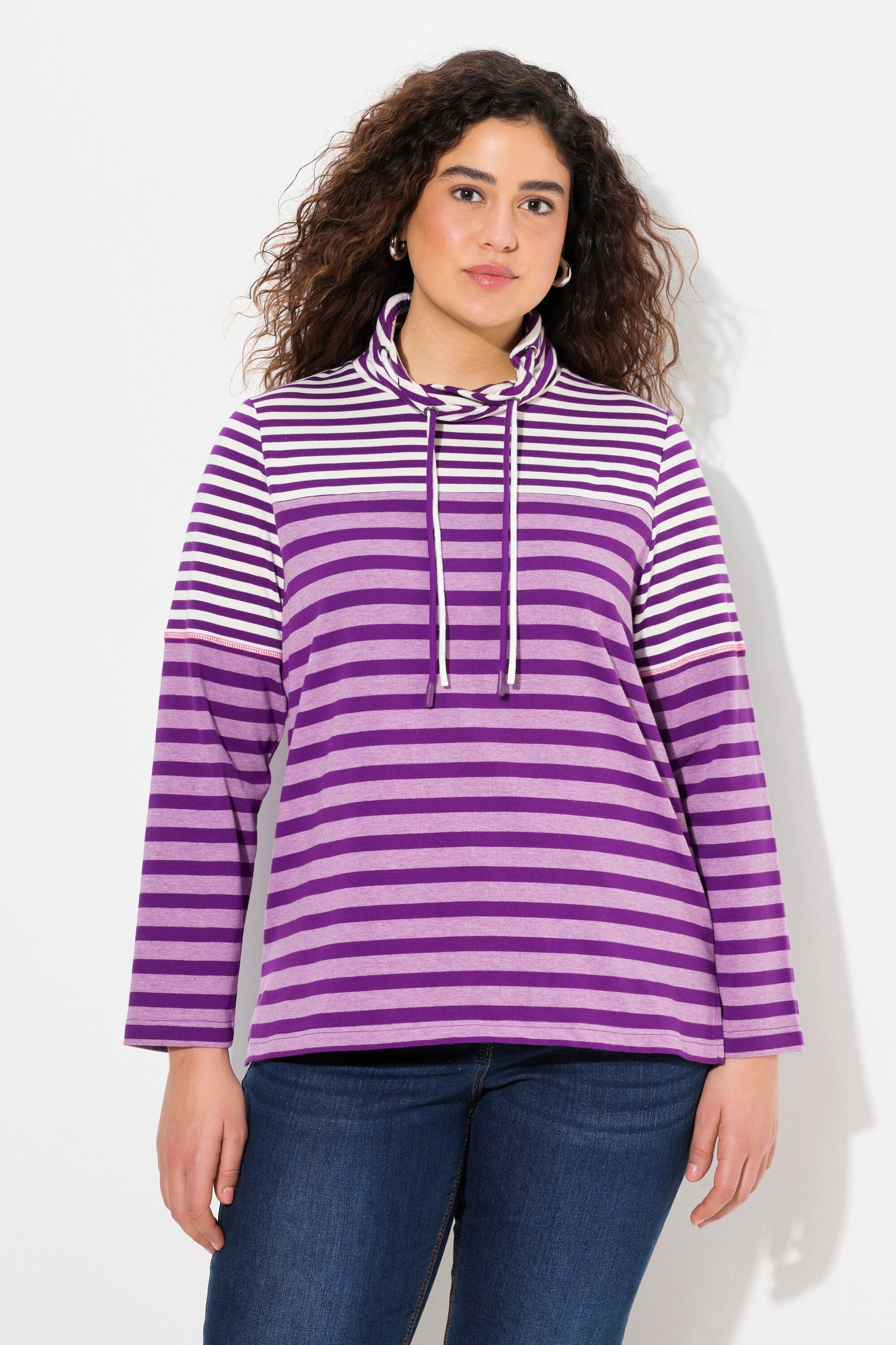 Longsleeve Shirt Ringelmix Stehkragen Langarm hinten länger