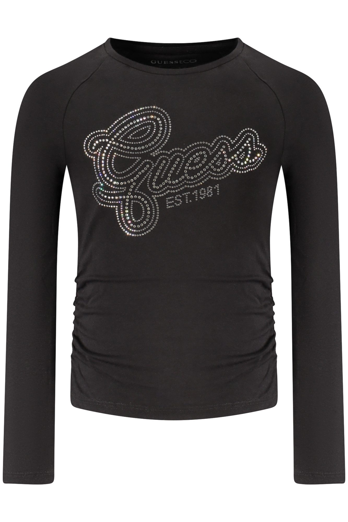 GUESS JEANS T-Shirt Schwarzes Langarmshirt für Mädchen mit Strass &