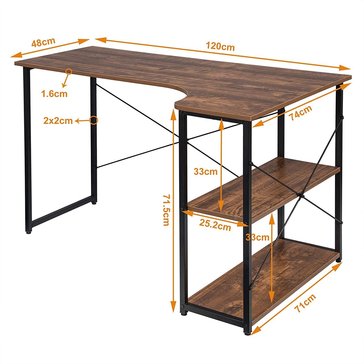 cm Vintage Schreibtisch, mit Bücherregal 120x74x71,5 EUGAD Holz