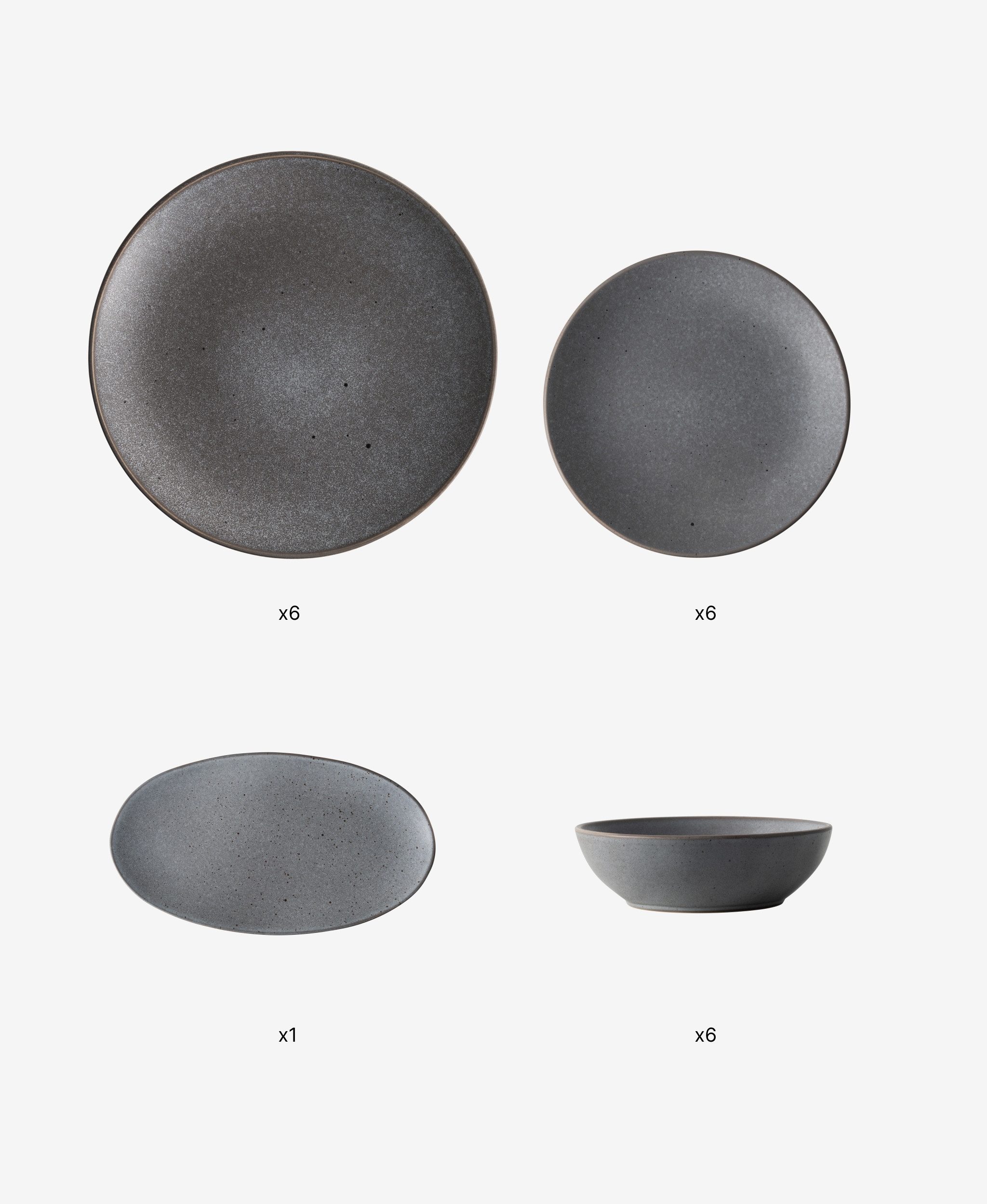 GLAMIRA Geschirr-Set Mattgraues Geschirr mit reaktiver Glasur (19-tlg), 6 Personen, Stoneware, Reaktive Glasur