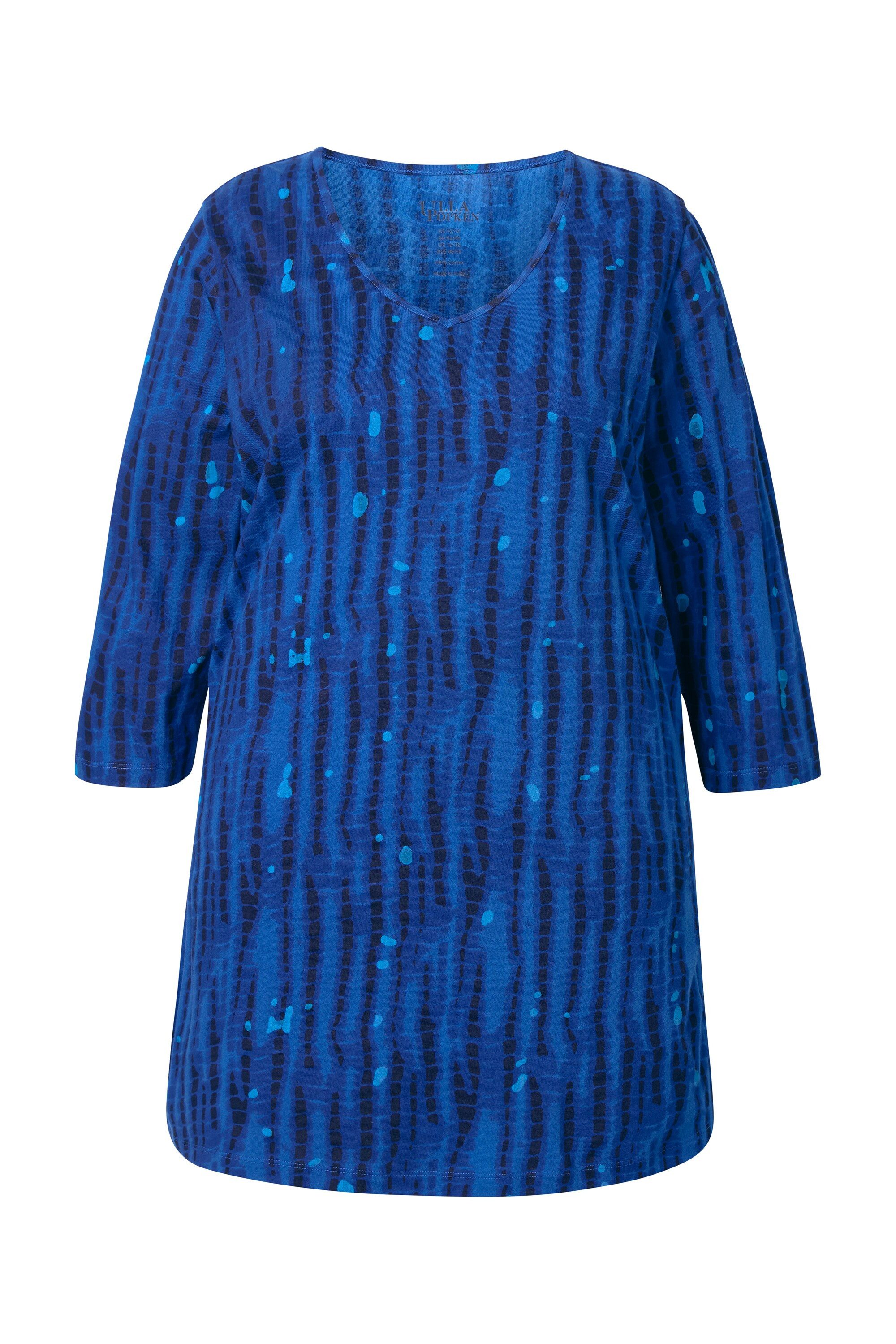 Ulla Popken Longshirt Longshirt Batikmuster A-Linie V-Ausschnitt 3/4-Arm günstig online kaufen