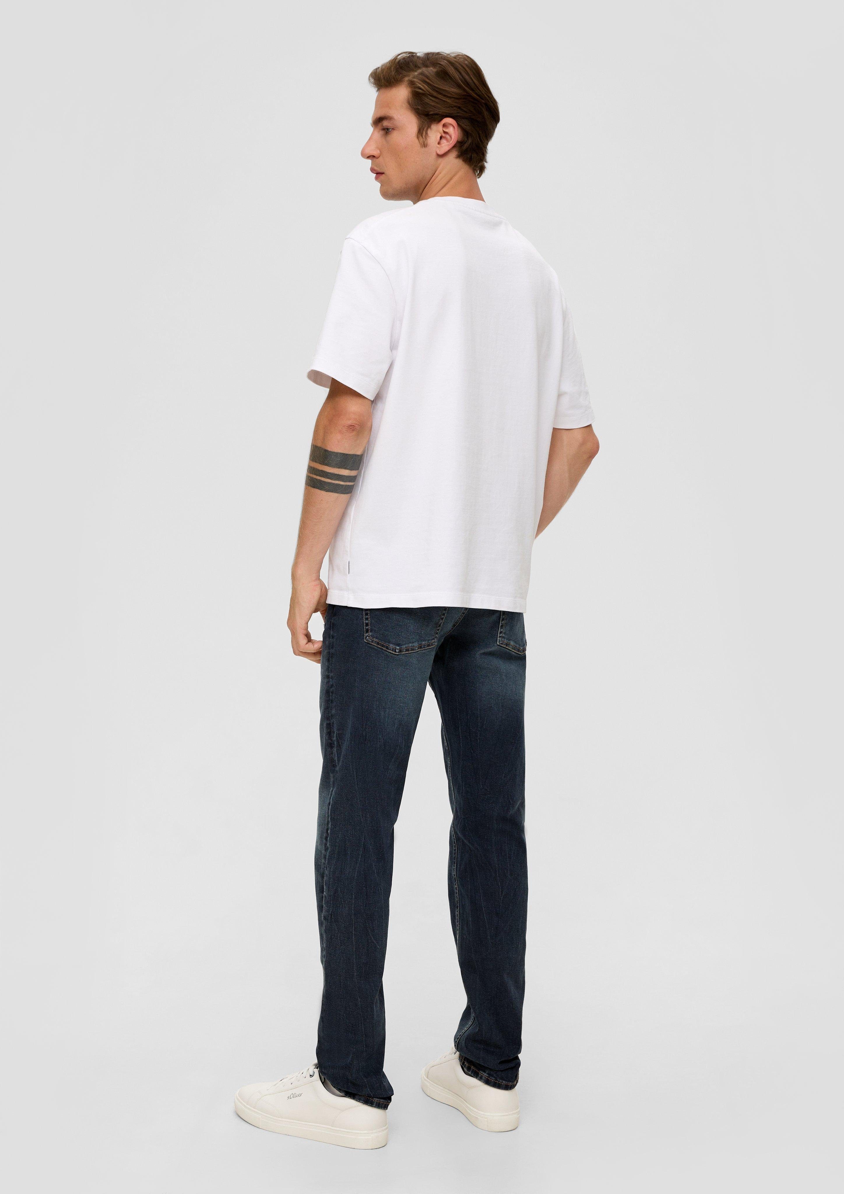 s.Oliver Stoffhose Jeans Rise Mid Fit / Label-Patch, Slim dunkelblau / Nelio Slim / Destroyes Leg