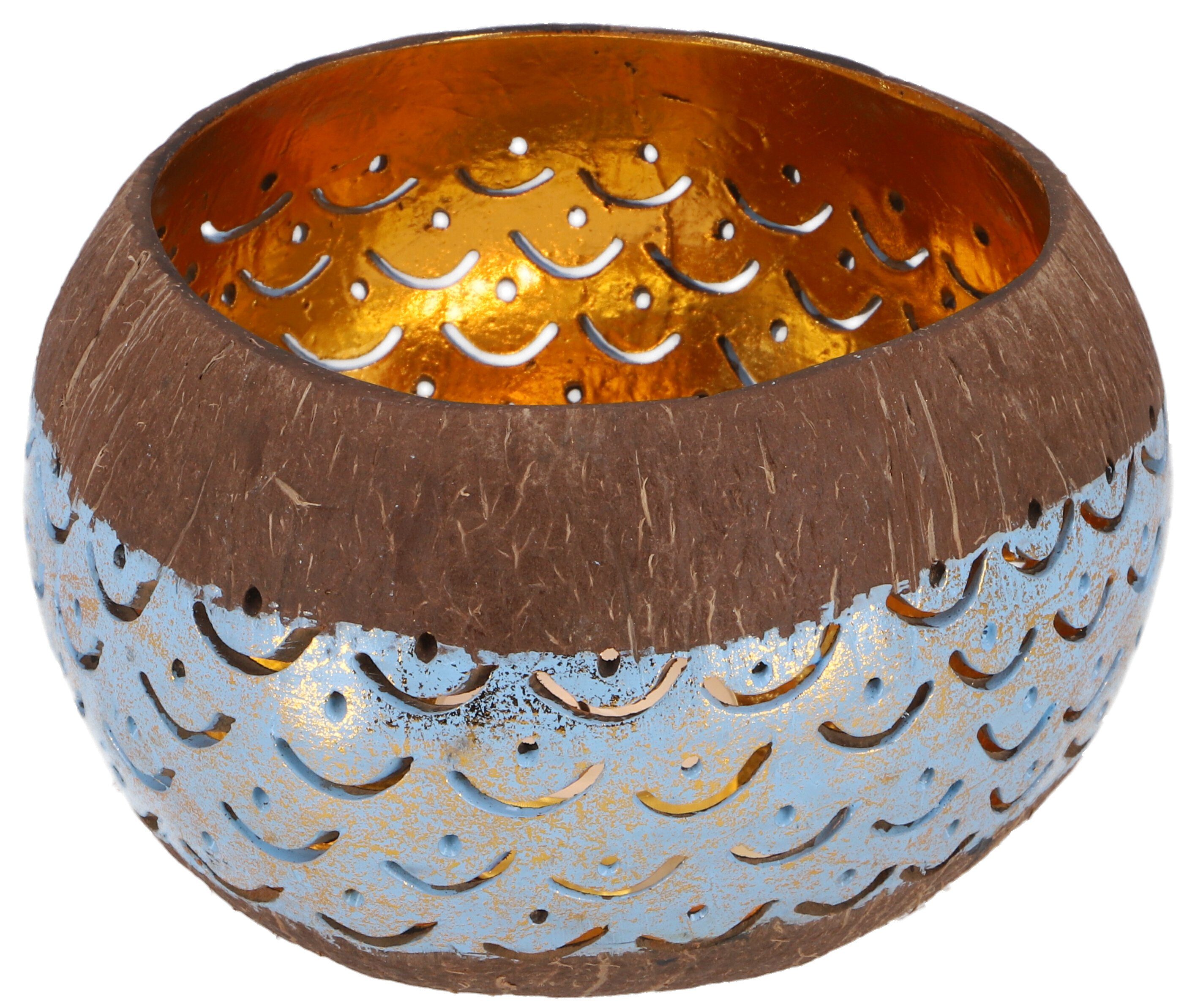 Guru-Shop Windlicht Exotisches Kokosnuss Teelicht - Modell 5 blau