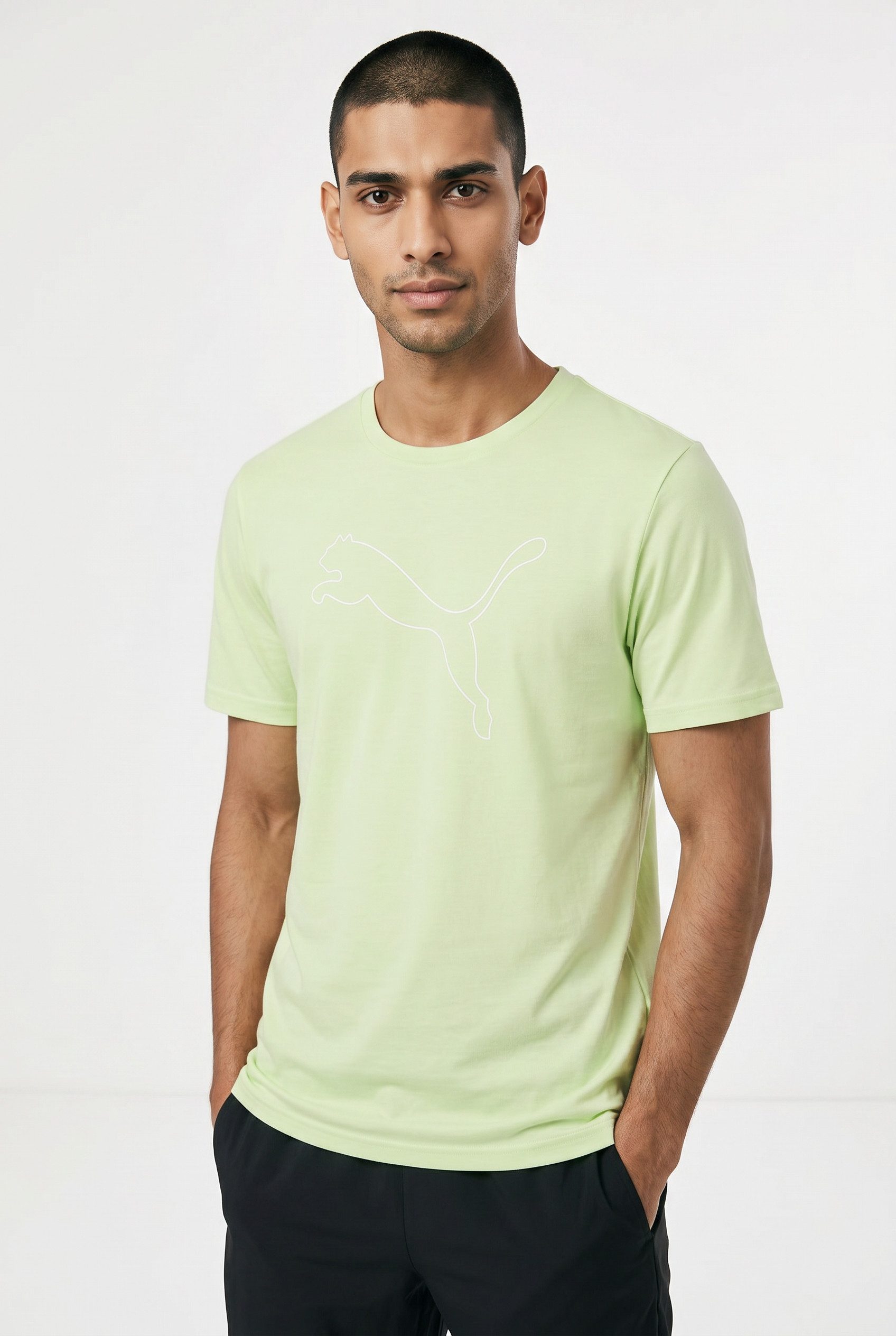 PUMA Trainingsshirt M TAD ESSENTIAL HEATHER CAT TEE (CF LARGE CAT) mit Rundhalsausschnitt, mit Kurzarm, für sportliche Aktivitäten