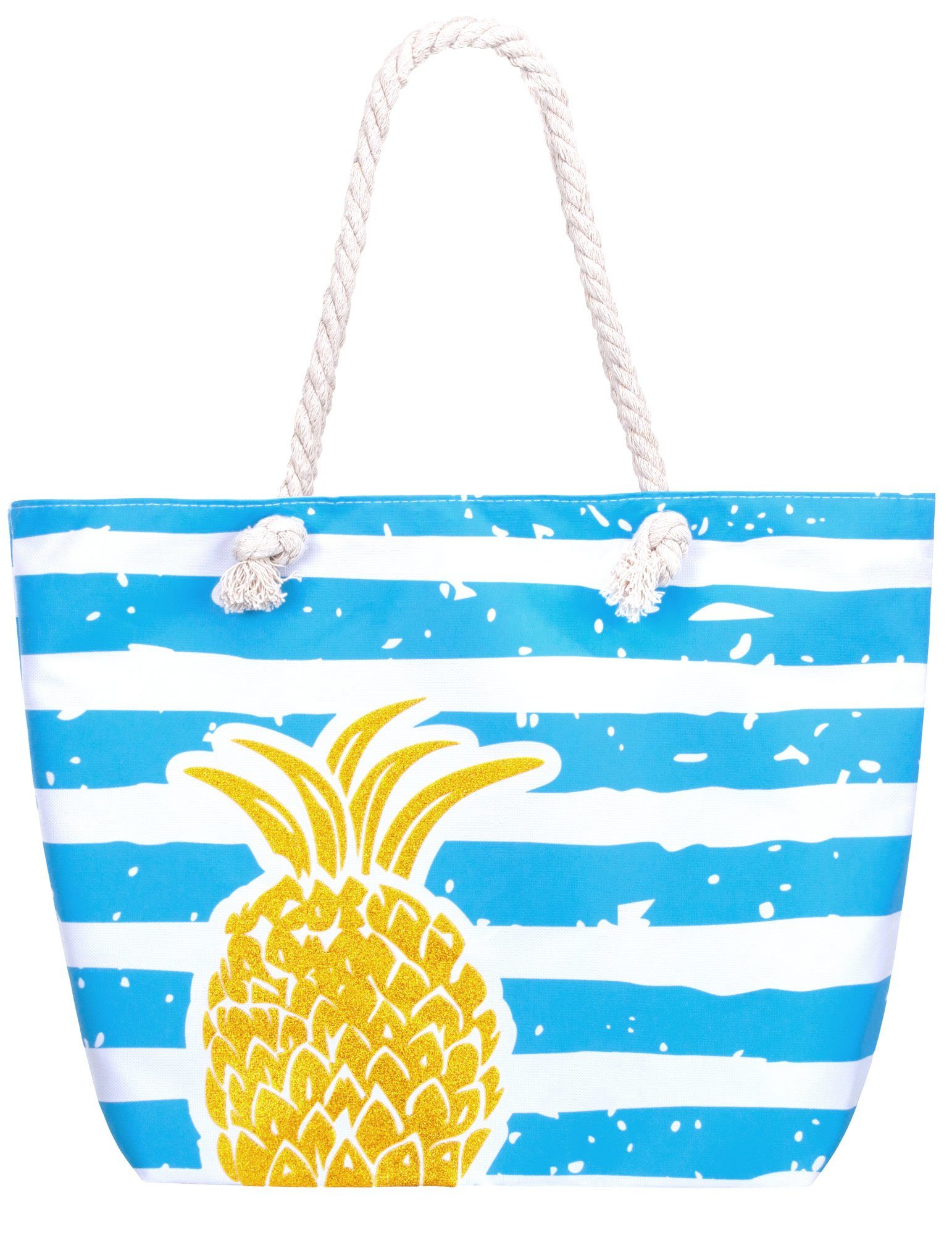 compagno Strandtasche (1-tlg), Strandtasche Ananas XXL Shopper Beach Bag mit breiter Kordel Schultertasche aqua