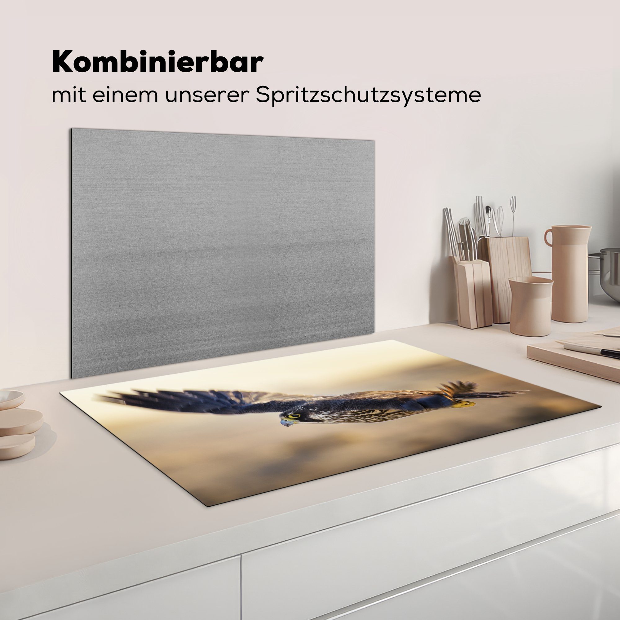 küche Himmel, für Vinyl, Herdblende-/Abdeckplatte (1 Raubvögel 83x51 - tlg), cm, - Wanderfalke MuchoWow Ceranfeldabdeckung, Arbeitsplatte