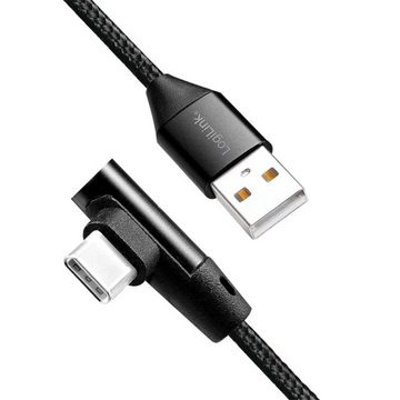 LogiLink USB 2.0 Anschlusskabel USB-Kabel, (100 cm), USB Typ A zu USB Typ C 90°, abgewinkelt, schwarz