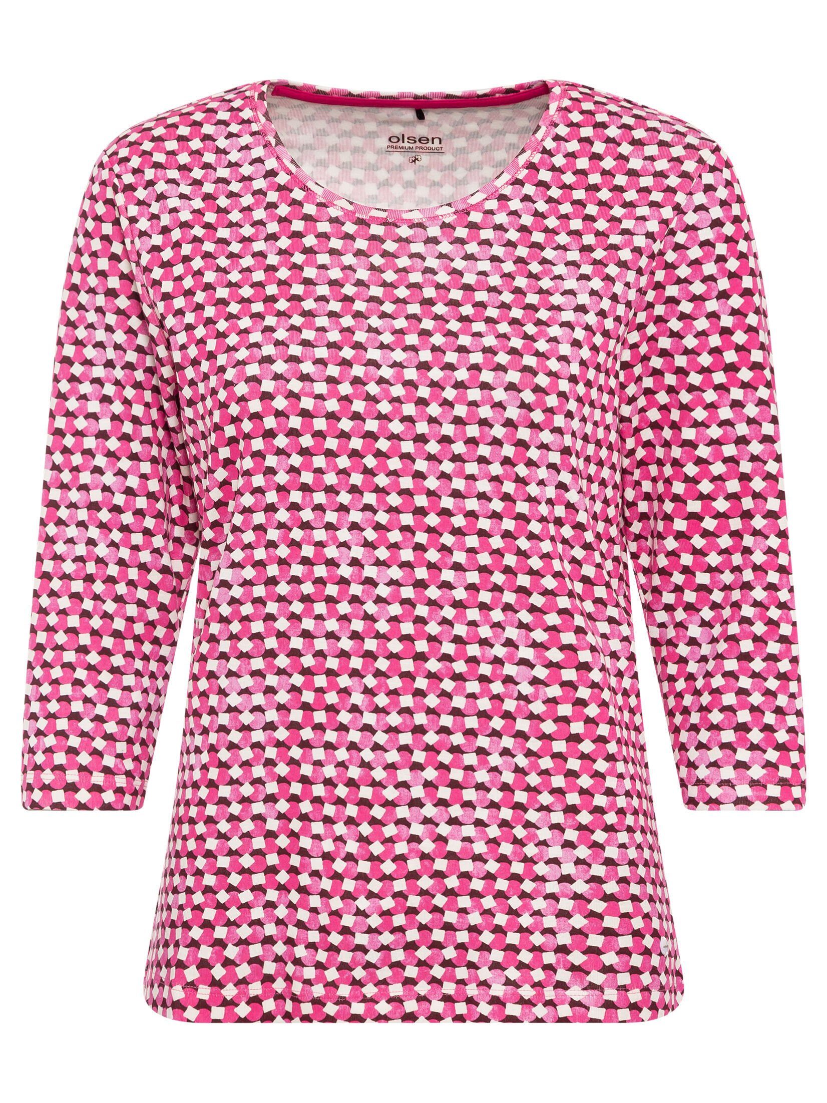 Olsen Print-Shirt Vivid Pink Edda mit Rundhals-Ausschnitt