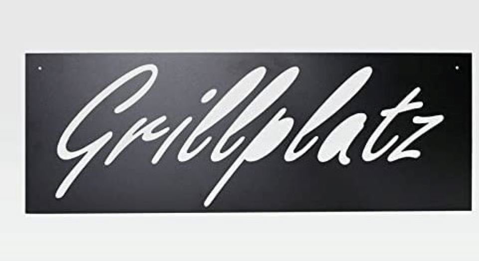 FH FalkonHome Wanddekoobjekt Schild -Grillplatz- Schwarz oder Edelrost 74x21cm Metallschild BBQ