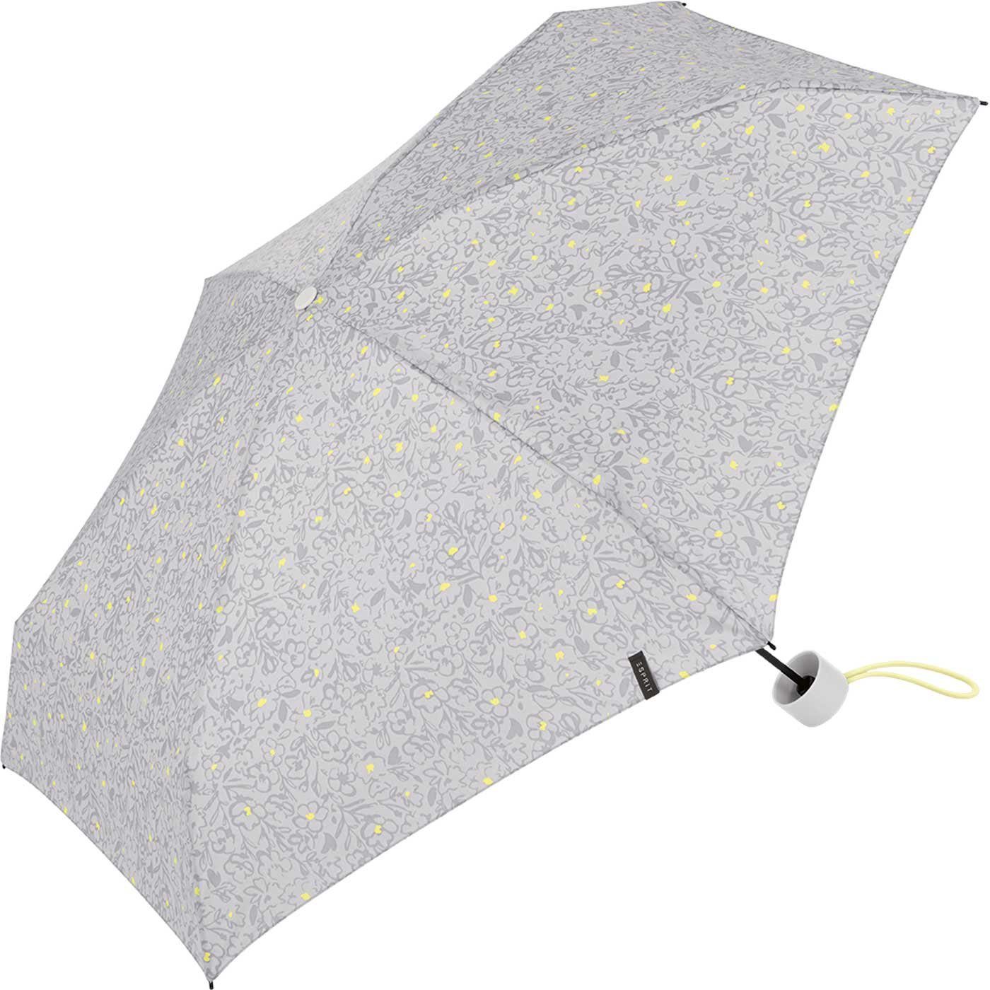 Esprit Taschenregenschirm Damen Super Mini mit Scribbled - Blüten-Muster Petito romantischem grau Romance