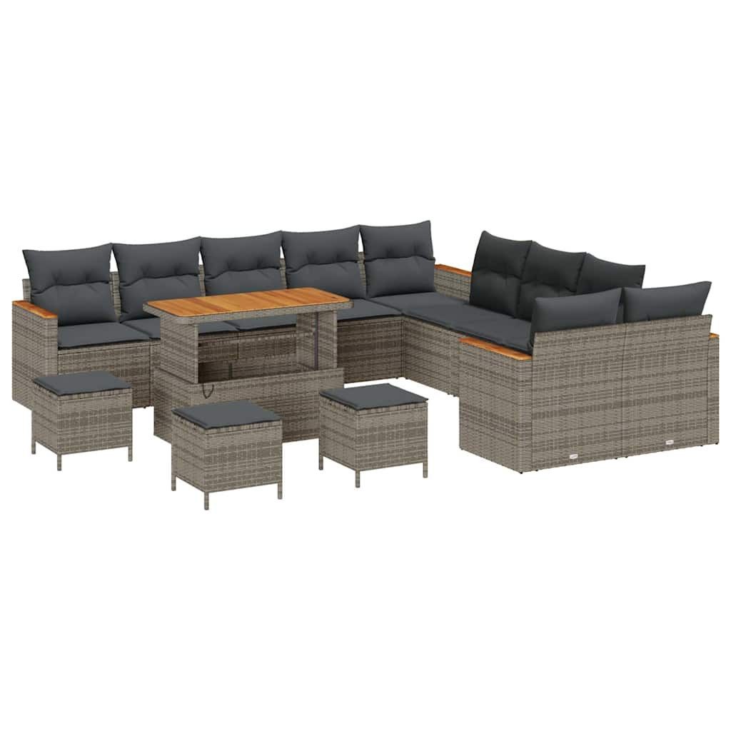 vidaXL Loungesofa Garten-Sofa-Set mit Kissen mit Speicher 14 pcs Grau Poly Rattan, 14 Teile
