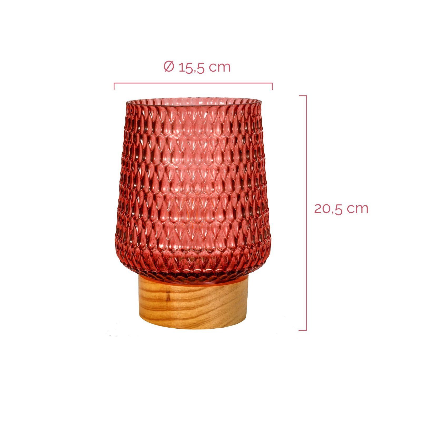 Pauleen LED Tischleuchte Rose Glamour mobile Rosa Glas/Holz, Leuchtmittel wechselbar, Warmweiß, E27, Timer Batterie