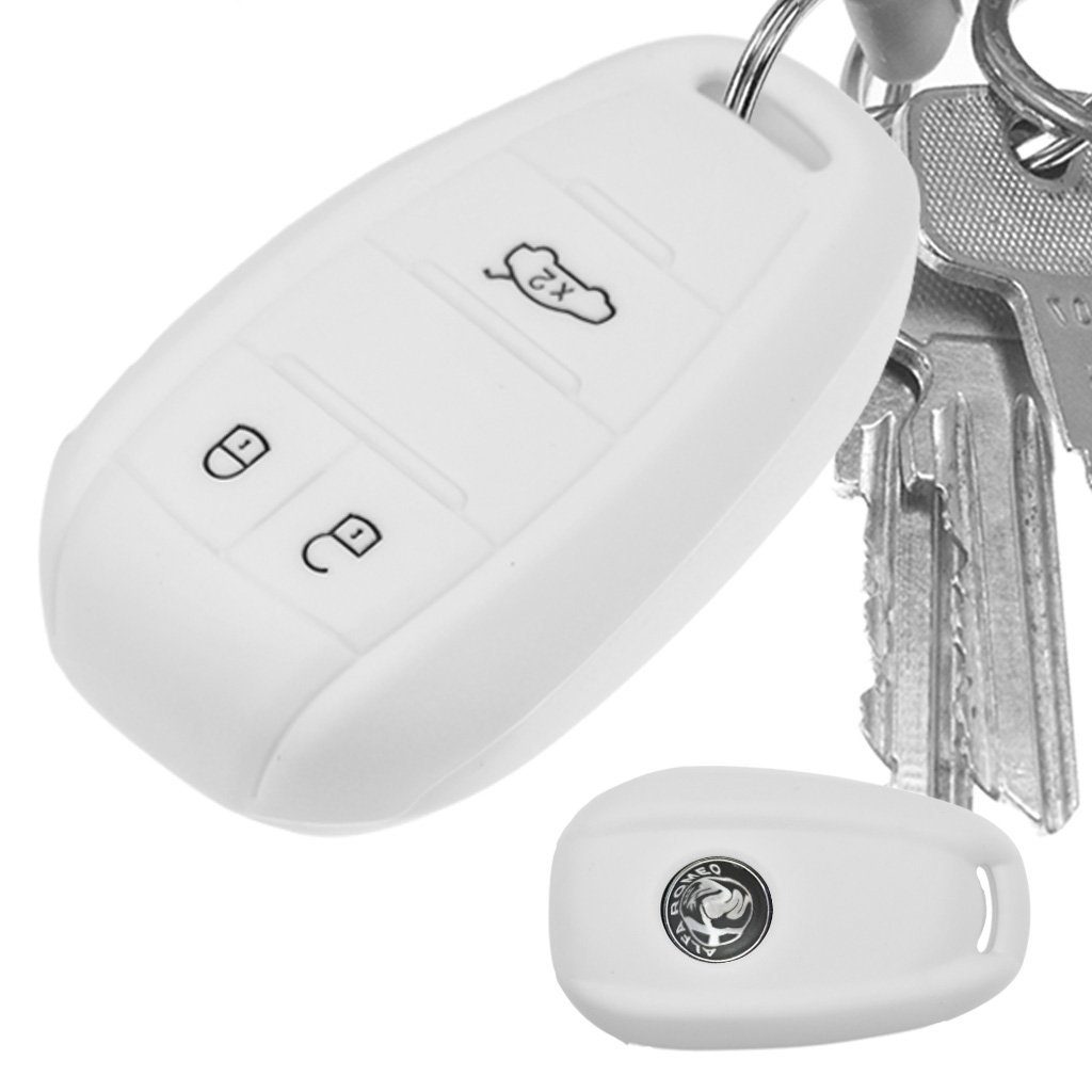 ALFA Softcase Silikon mt-key Stelvio für SMARTKEY 3 KEYLESS Giulia Autoschlüssel Schutzhülle Romeo Weiß, Tasten Giulietta Schlüsseltasche