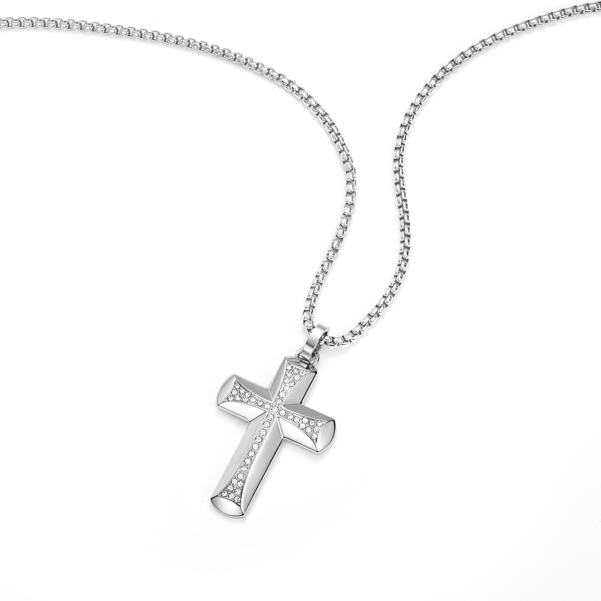 Police Kette mit Anhänger Crossroads Kreuz, mit Kristallstein (synth)