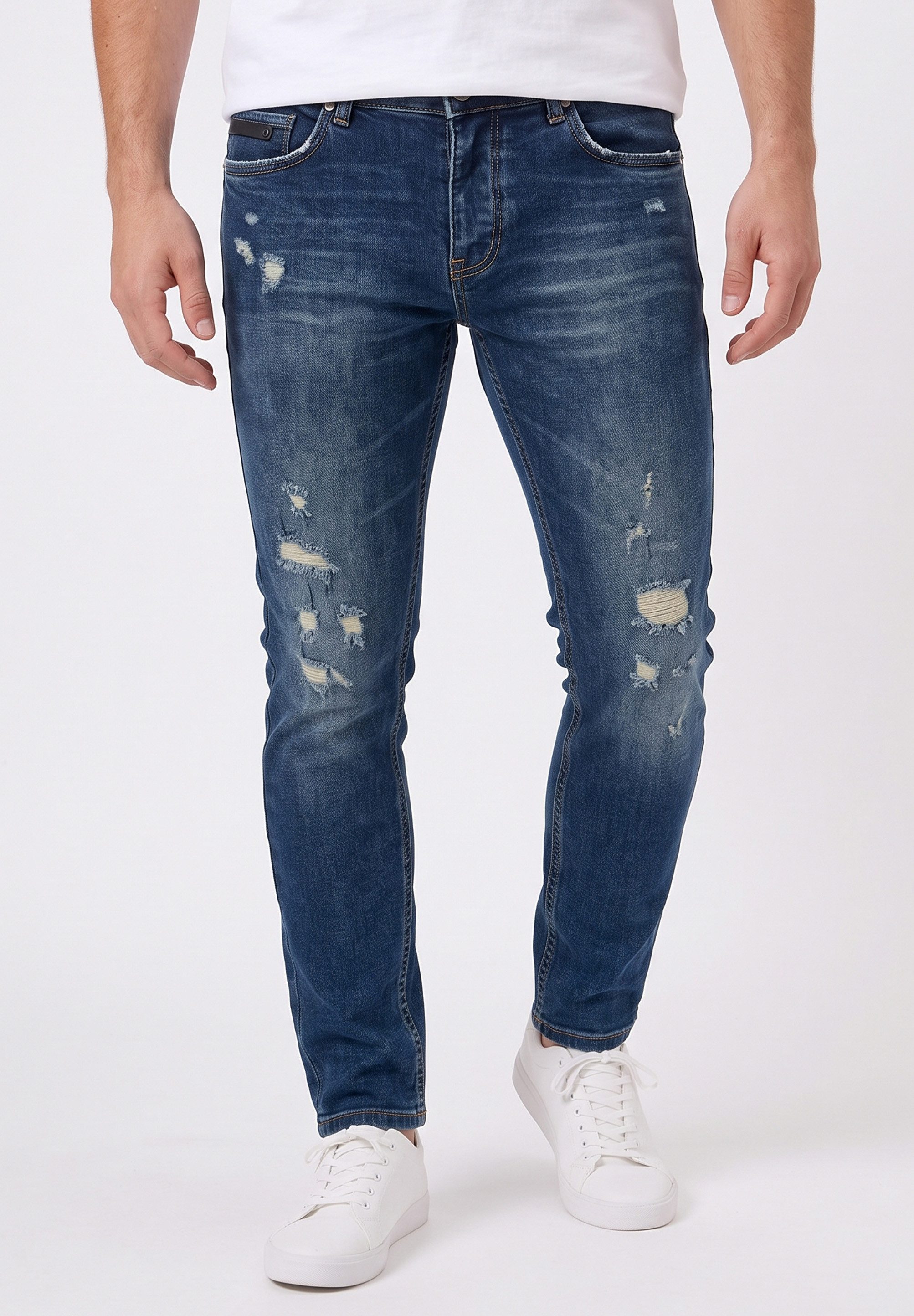 behype Skinny-fit-Jeans Hose mit Destroyed-Details Herren Lange Hose mit Elasthan - Used-Waschung