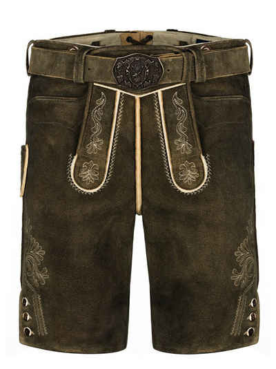 Almbock Trachtenlederhose Trachtenhose Wildbock Graz (2-tlg) dunkelbraun mit Gürtel