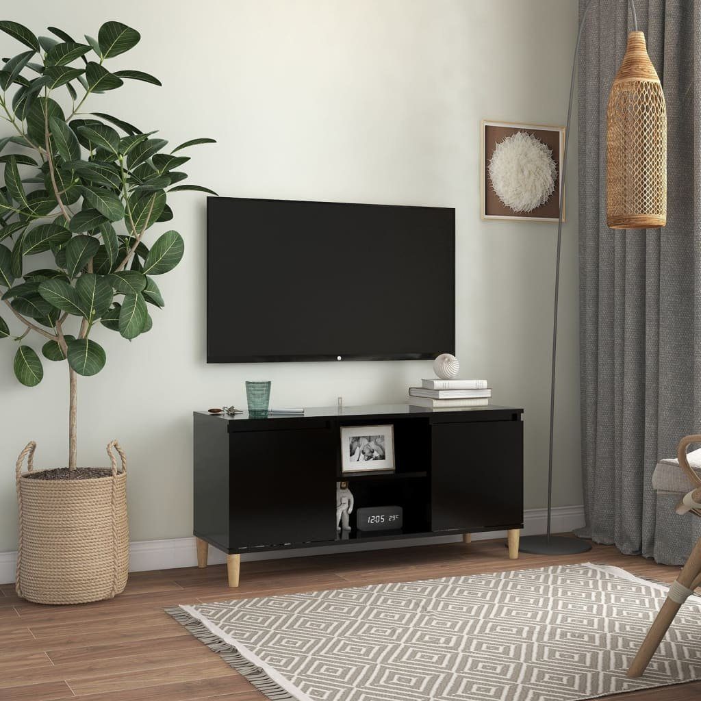 furnicato TV-Schrank mit Massivholz-Beinen 103,5x35x50 Schwarz cm
