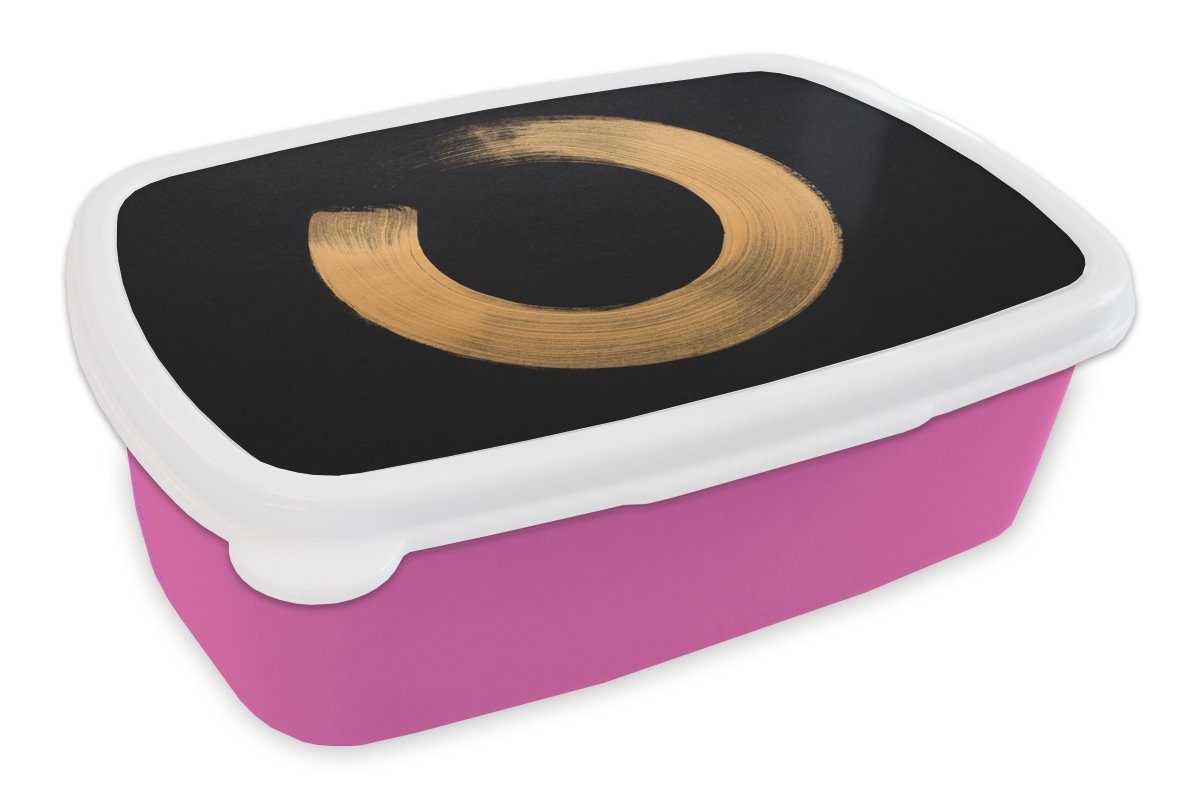 MuchoWow Lunchbox Goldfarbene Pinselstriche eines Kreises, Kunststoff, (2-tlg), Brotbox für Erwachsene, Brotdose Kinder, Snackbox, Mädchen, Kunststoff rosa