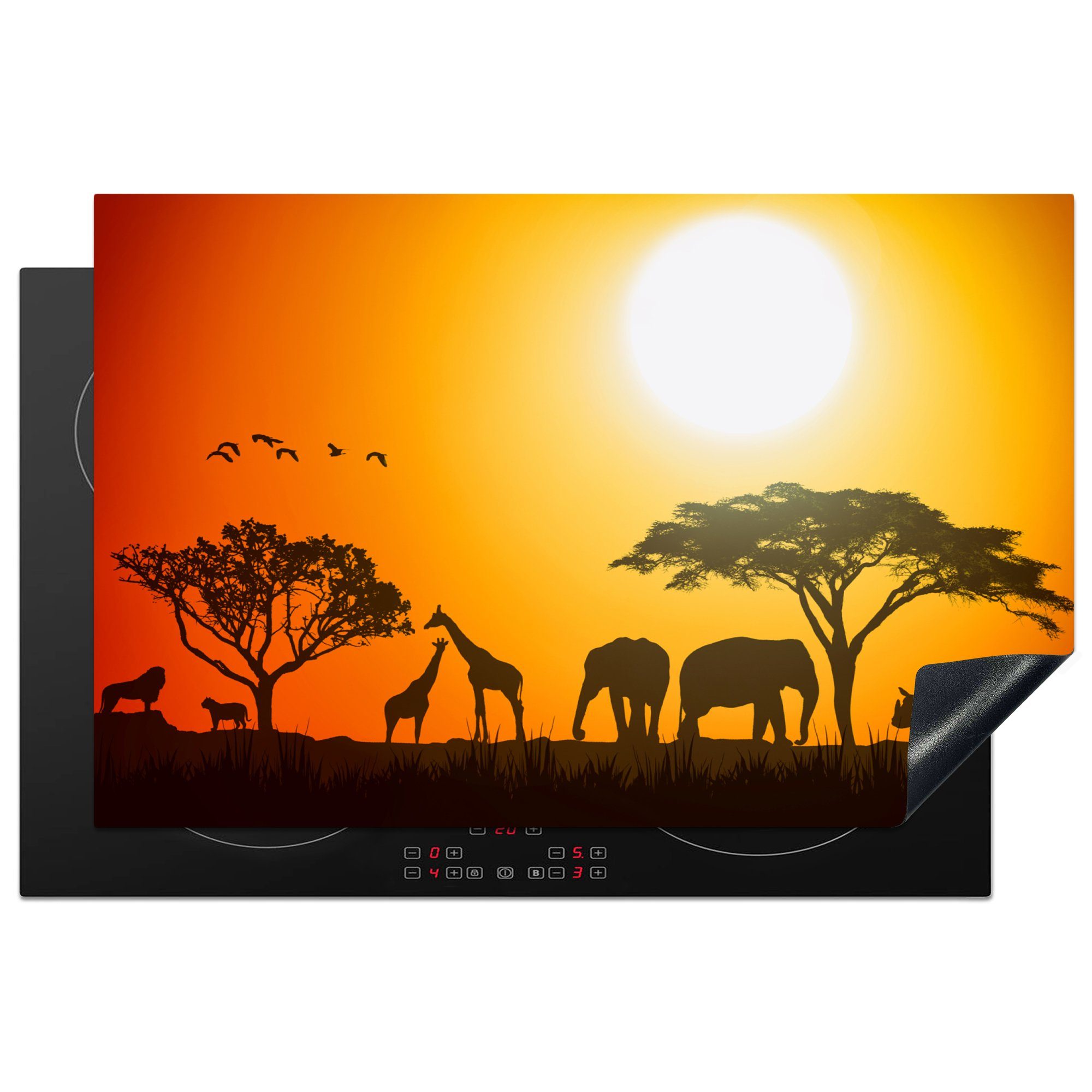MuchoWow Herdblende-/Abdeckplatte Elefant - Wilde Tiere - Afrika, Vinyl, (1 tlg), 81x52 cm, Induktionskochfeld Schutz für die küche, Ceranfeldabdeckung