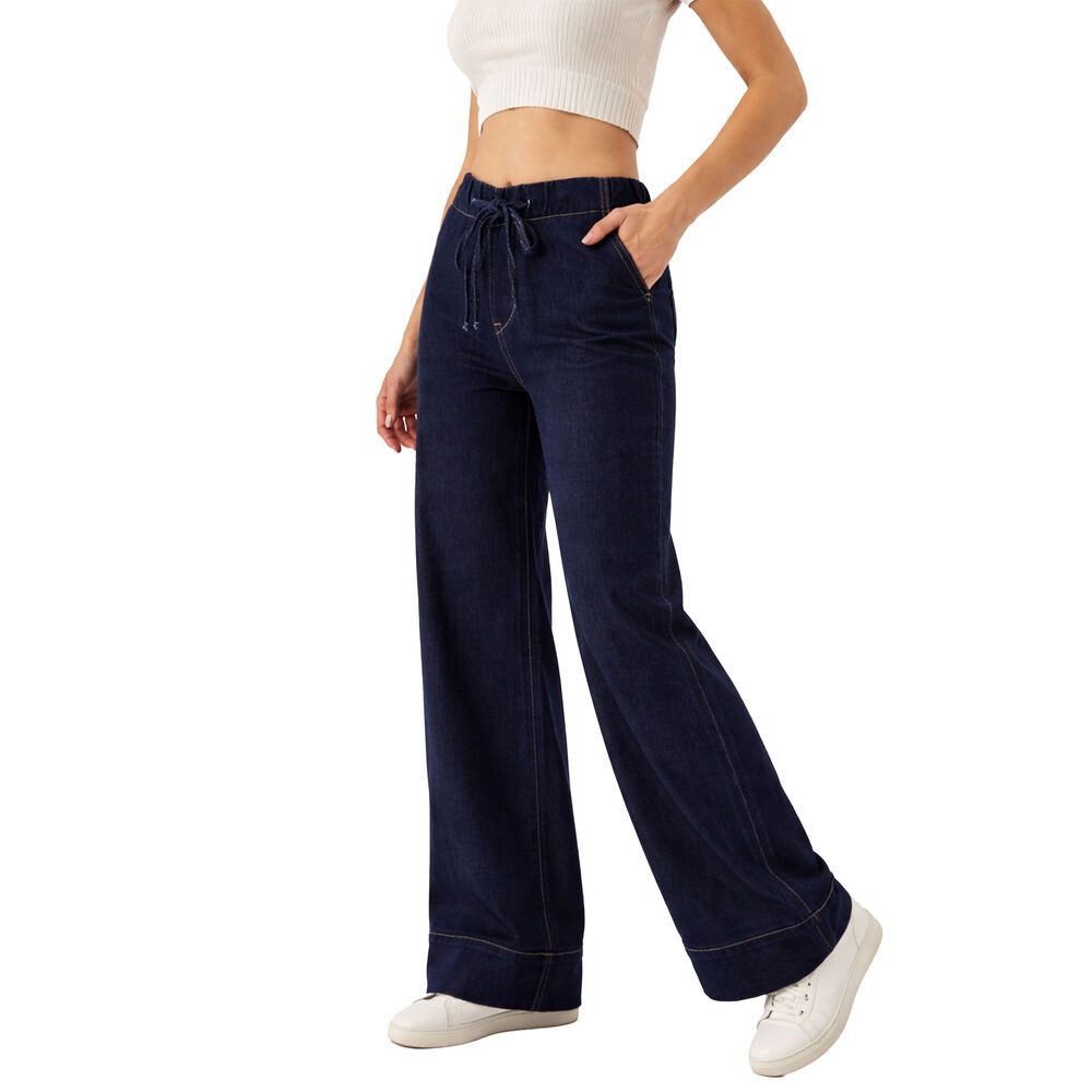 Ital-Design Weite Jeans Lässige Damenhose mit weitem Schnitt und Kordelzug (91531126) Stretch Relaxed Fit Jeans in Dunkelblau – Bild 2 von 5