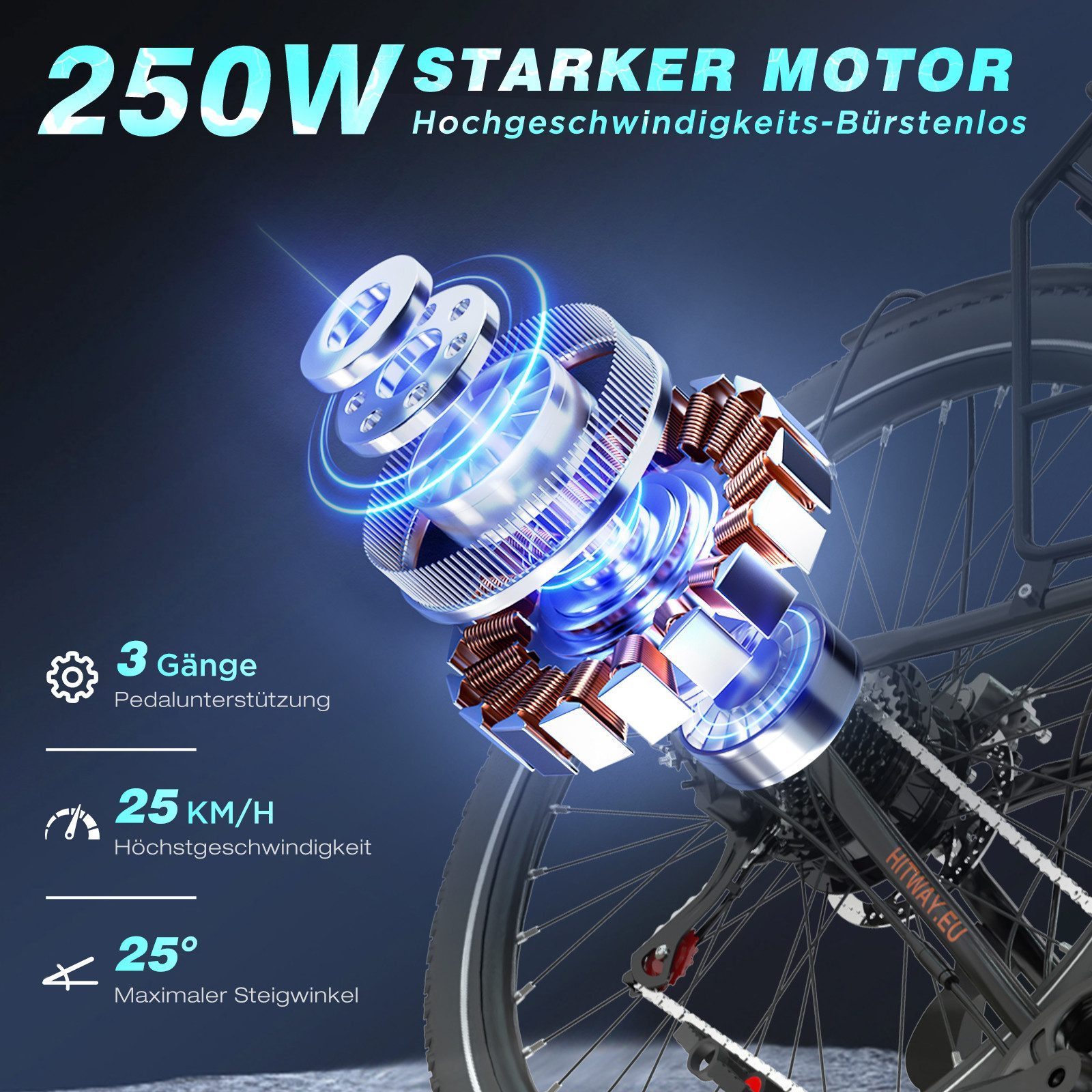 HITWAY E-Bike Cityrad 28 Zoll Elektrofahrrad für Damen Herren bis 50-100km 13Ah Akku, 7 Gang shimano shimano Schaltwerk, Kettenschaltung, Heckmotor, 468 Wh, Pedelec E-Citybike für Erwachsener 170-190cm, mit Schloss, Pumpe