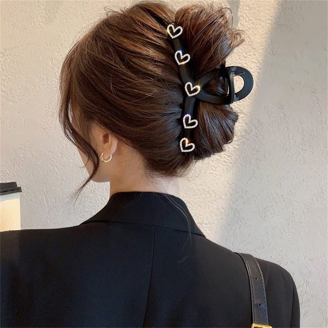 DAYUT Haarspange Herz Frauen Clip 1-tlg. Haarnadel Grab schwarz, Haarspange, Strass