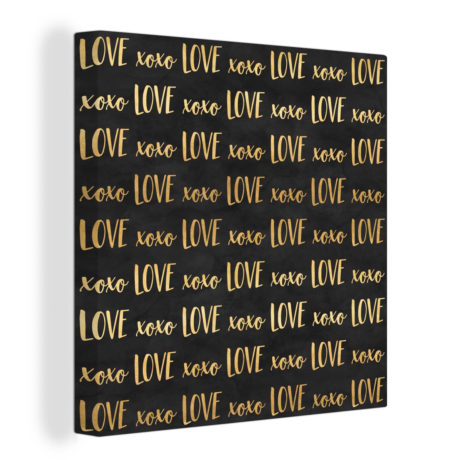 OneMillionCanvasses® Leinwandbild Muster - Liebe - Gold - Schwarz, (1 St), Leinwand Bilder für Wohnzimmer Schlafzimmer