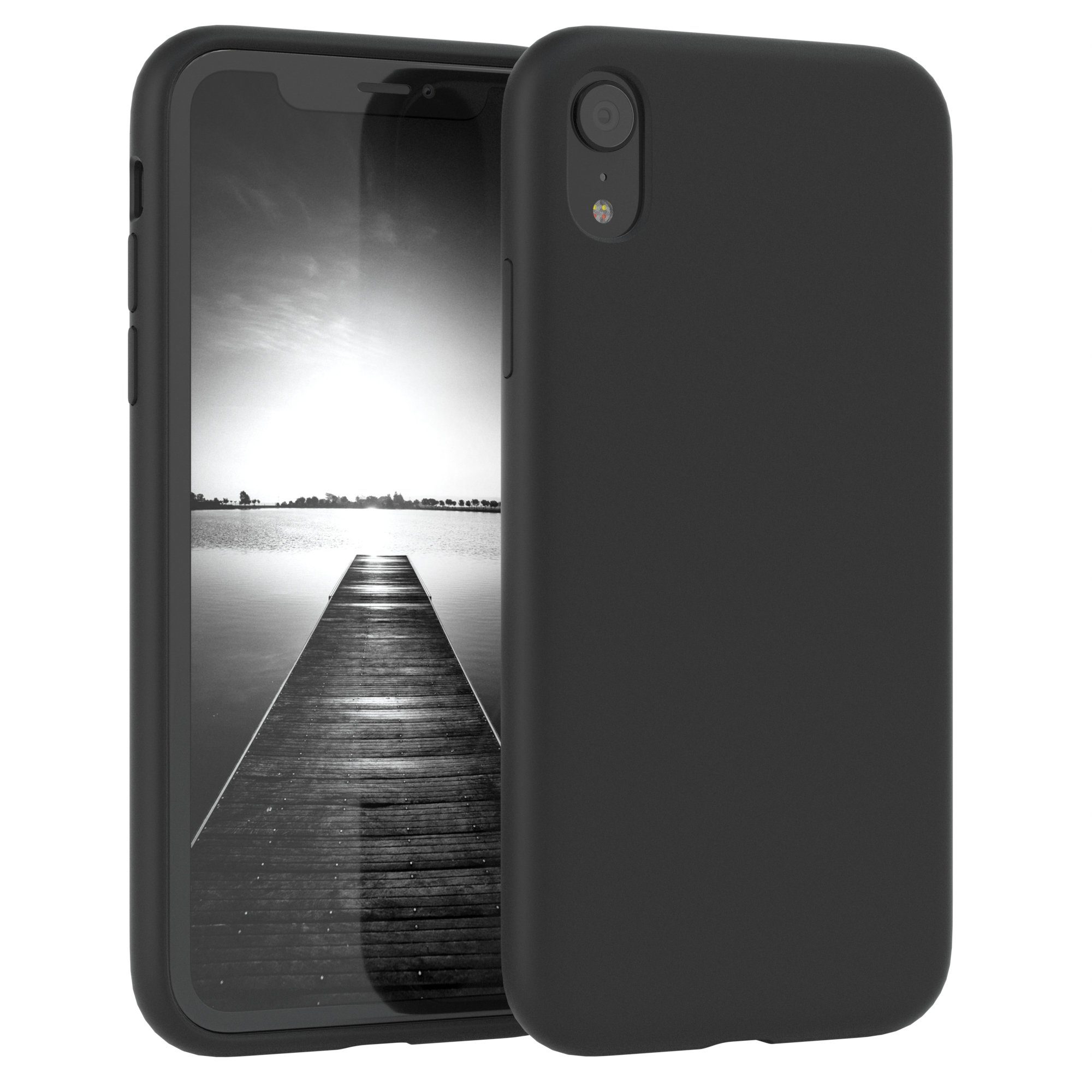 EAZY CASE Handyhülle Premium Silikon Case für Apple iPhone XR 6,1 Zoll, Hülle mit Kameraschutz Bumper Silikonhülle stoßfest Slimcover Schwarz