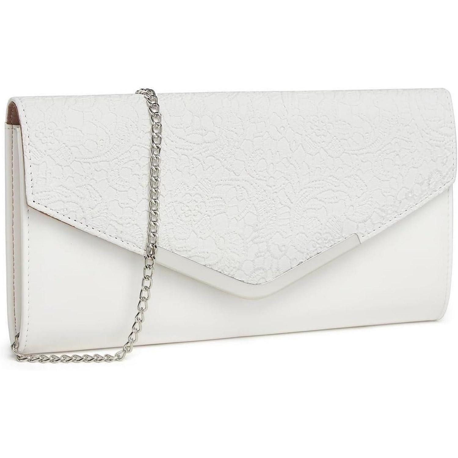 LuxusKollektion Abendtasche Clutch Damen Kettentasche Umhängetasche Hochzeit 3-1 Weiß-spitze