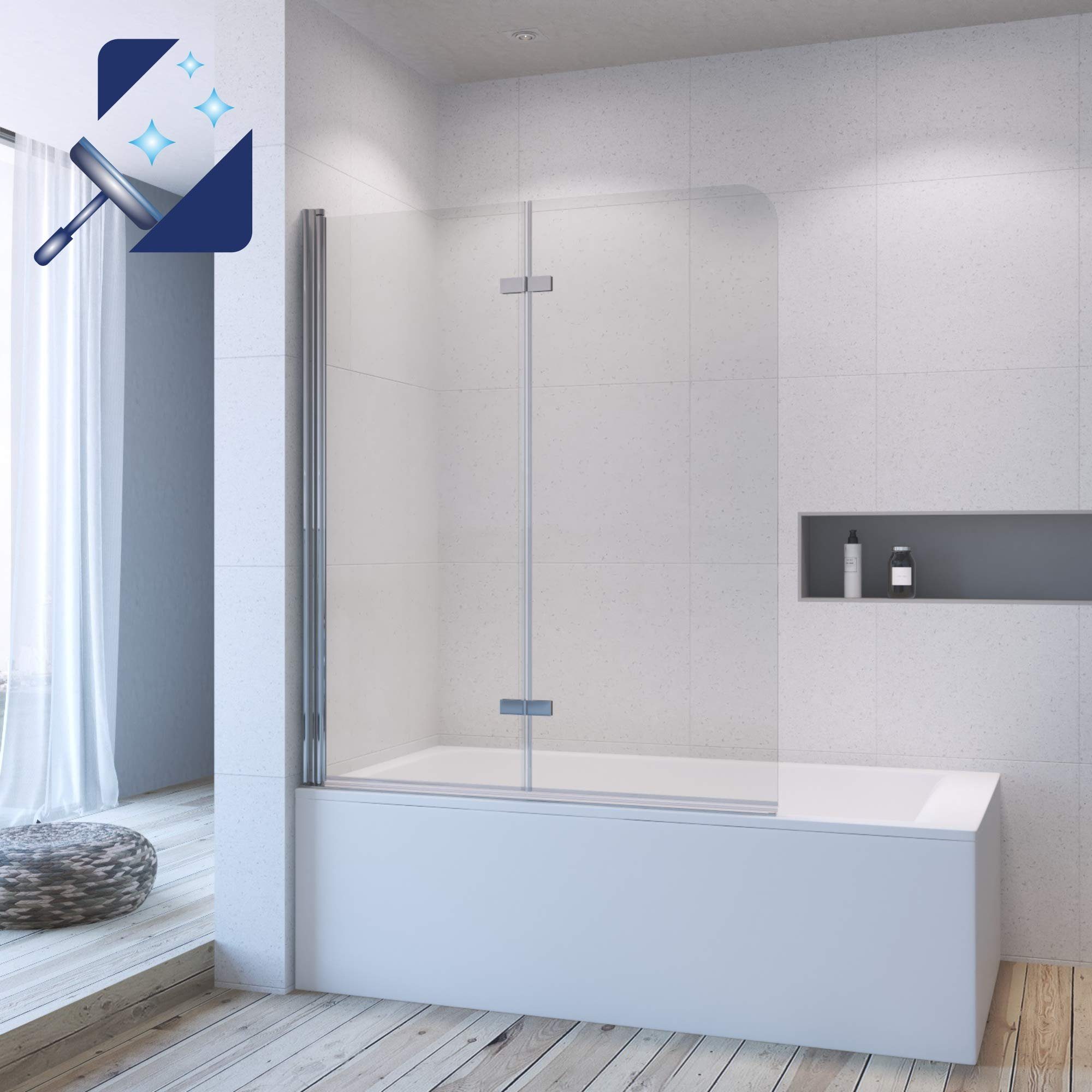 AQUABATOS Badewannenaufsatz Duschwand für Badewanne Badewannenfaltwand faltbar 2 teilig 100x140cm, 5 mm Sicherheitsglas
