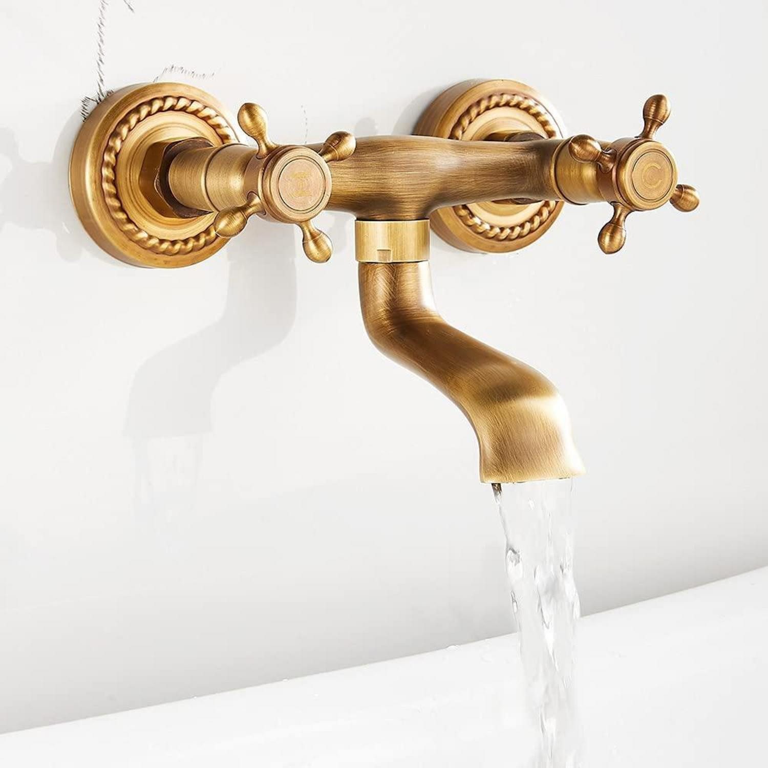 LuxusKollektion Spültischarmatur Wandarmatur Bronze Antik Doppelgriff Keramik (1-St)