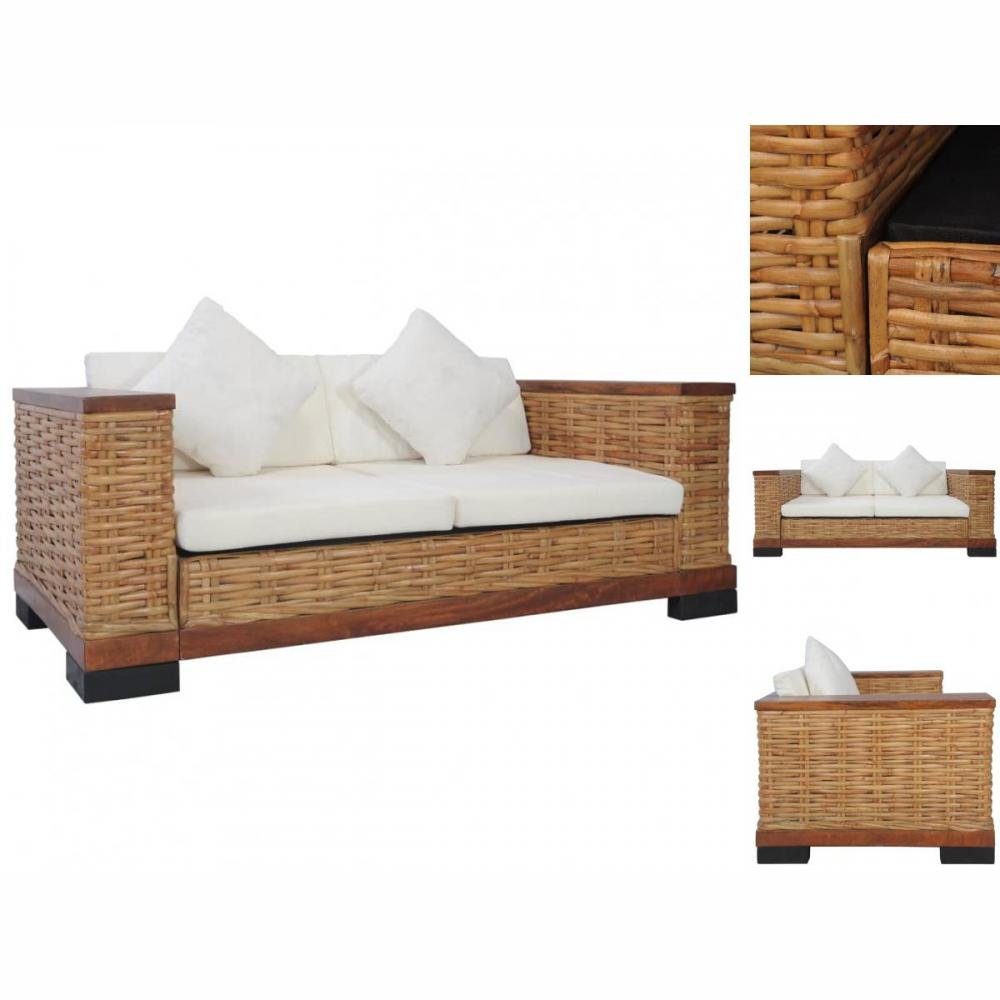 vidaXL Sofa 2-Sitzer-Sofa mit Auflagen Braun Natur Rattan Couch