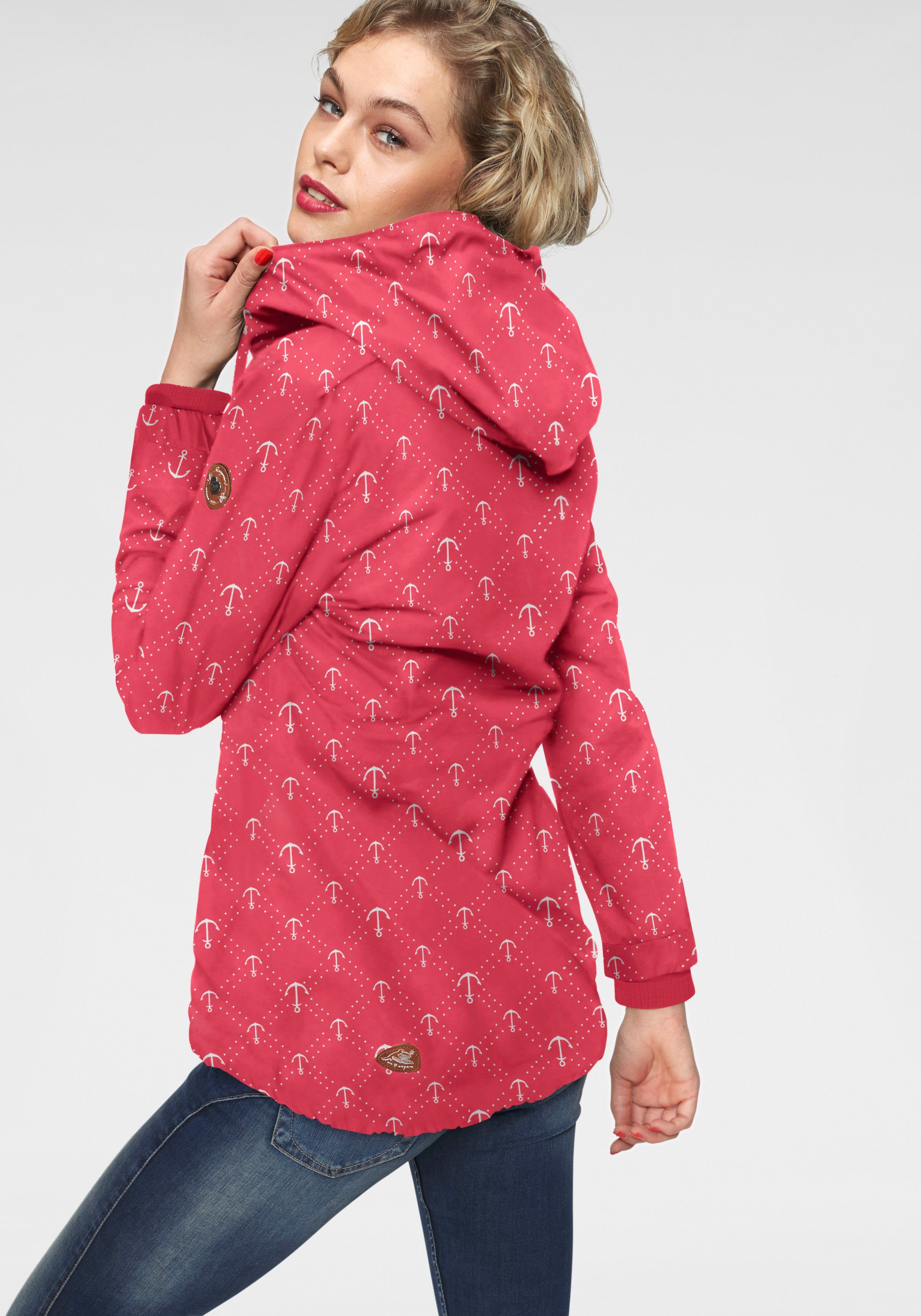 Kapuzenjacke Anker-Allover-Druck-Desgin im Ragwear red Style 4000 Urban Streetwear DANKA O mit MARINA Outdoorjacke