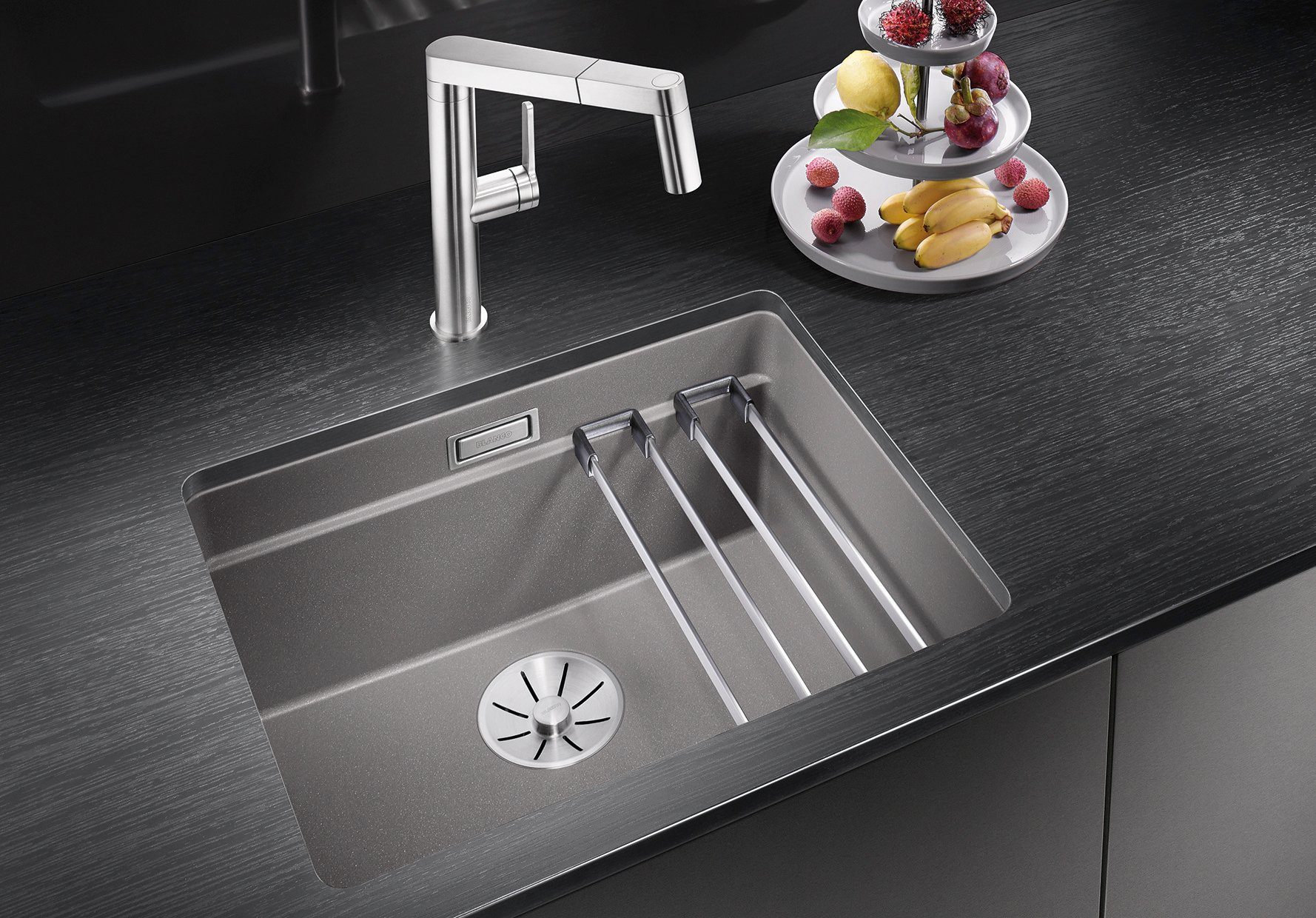 Blanco Granitspüle ETAGON 500-U, eckig, 46/53 cm, (1 St), inklusive 2 Gratis ETAGON-Schienen aus Edelstahl
