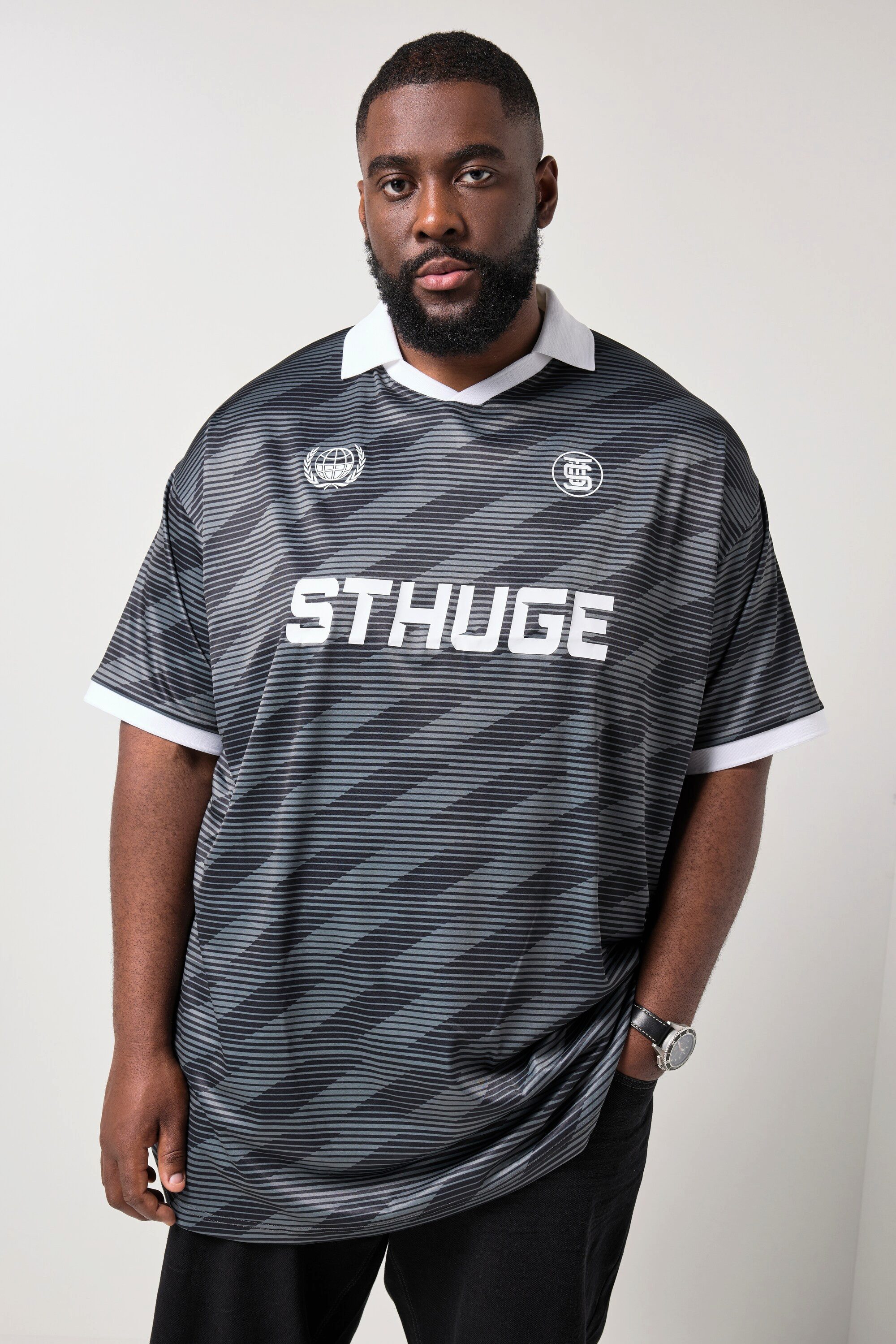 STHUGE Poloshirt Poloshirt Halbarm oversized Leicht-Jersey Muster
