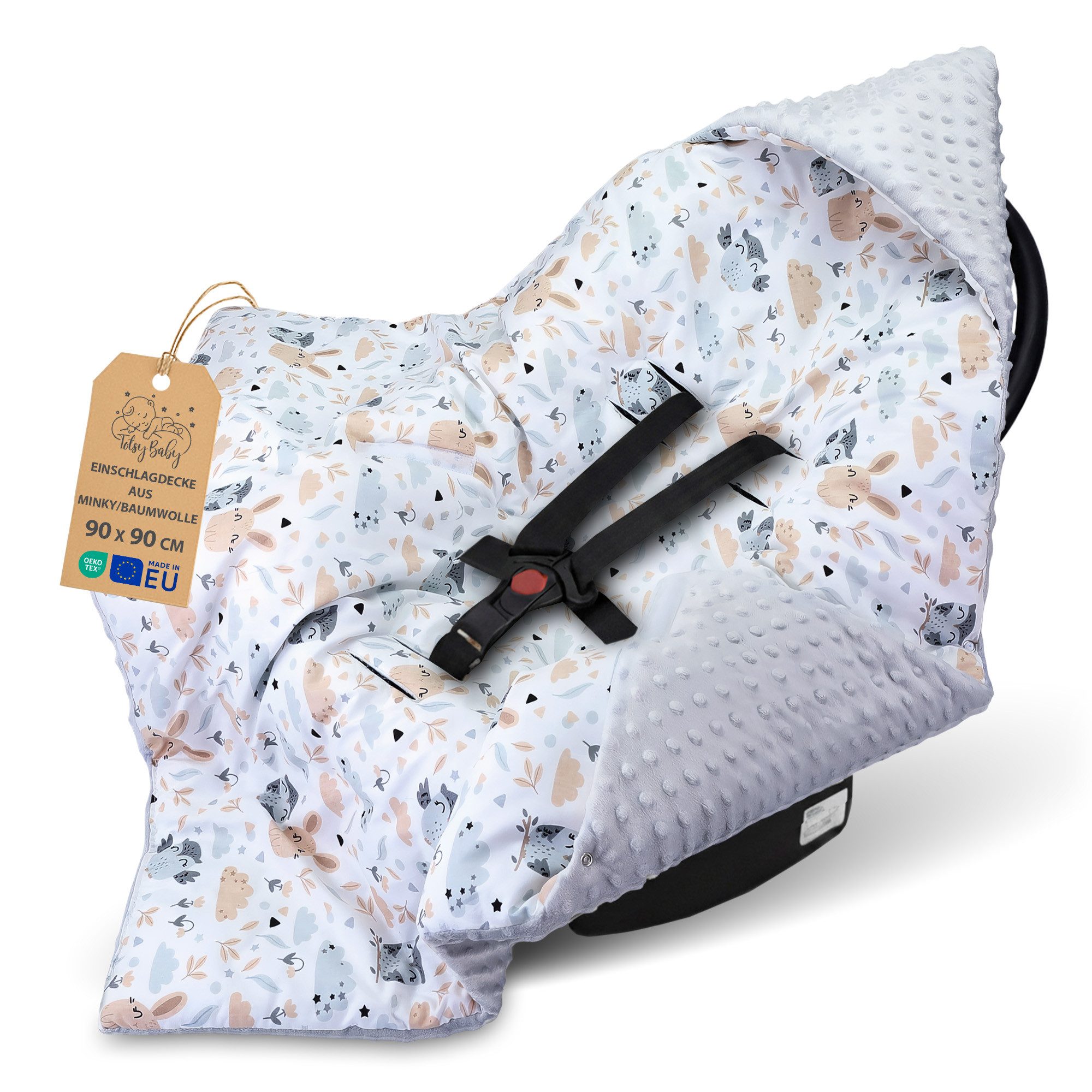 Einschlagdecke Babyschale Baby Decke 90x90 cm - Fußsack Blanket für Kinderwagen, Totsy Baby