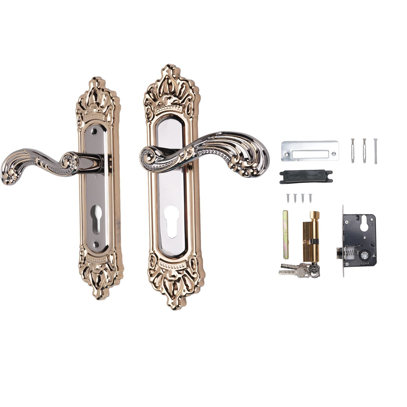 GARRYFIZH Drückergarnitur Türgriff-Garnitur Set mit Schloss 125/60 für Innentüren - Alu-Silber, Langgarnitur außen, Set, Moderner Türbeschlag für Bad & WC - Leise & Langlebig - Komplettset