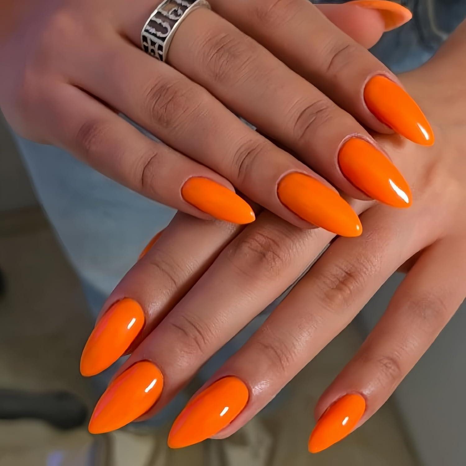 LuxusKollektion Kunstfingernägel Acrylnägel Press On Mandel Mittel 24 Stück Orange