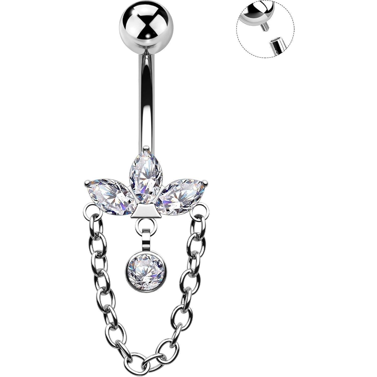 Bauchnabelpiercing 14G Navel Piercing Jewellery Internally Threaded Titanium Dangle Belly