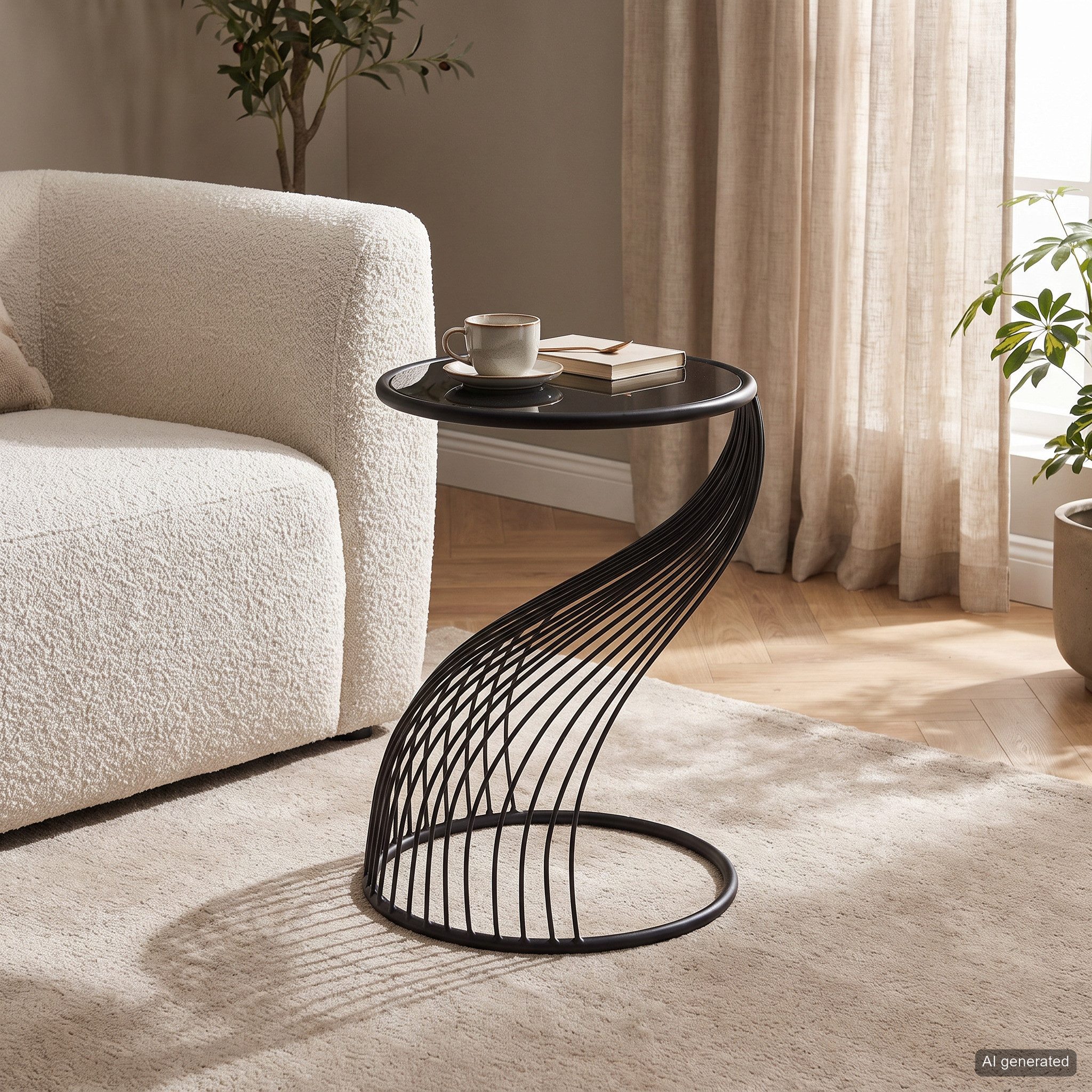 GILDE Beistelltisch GILDE Beistelltisch Ray - schwarz - H. 54cm x D. 38cm (1 Stück), Wohnzimmer Dekoration, Tisch aus Metall, Couchtisch – Bild 3 von 5