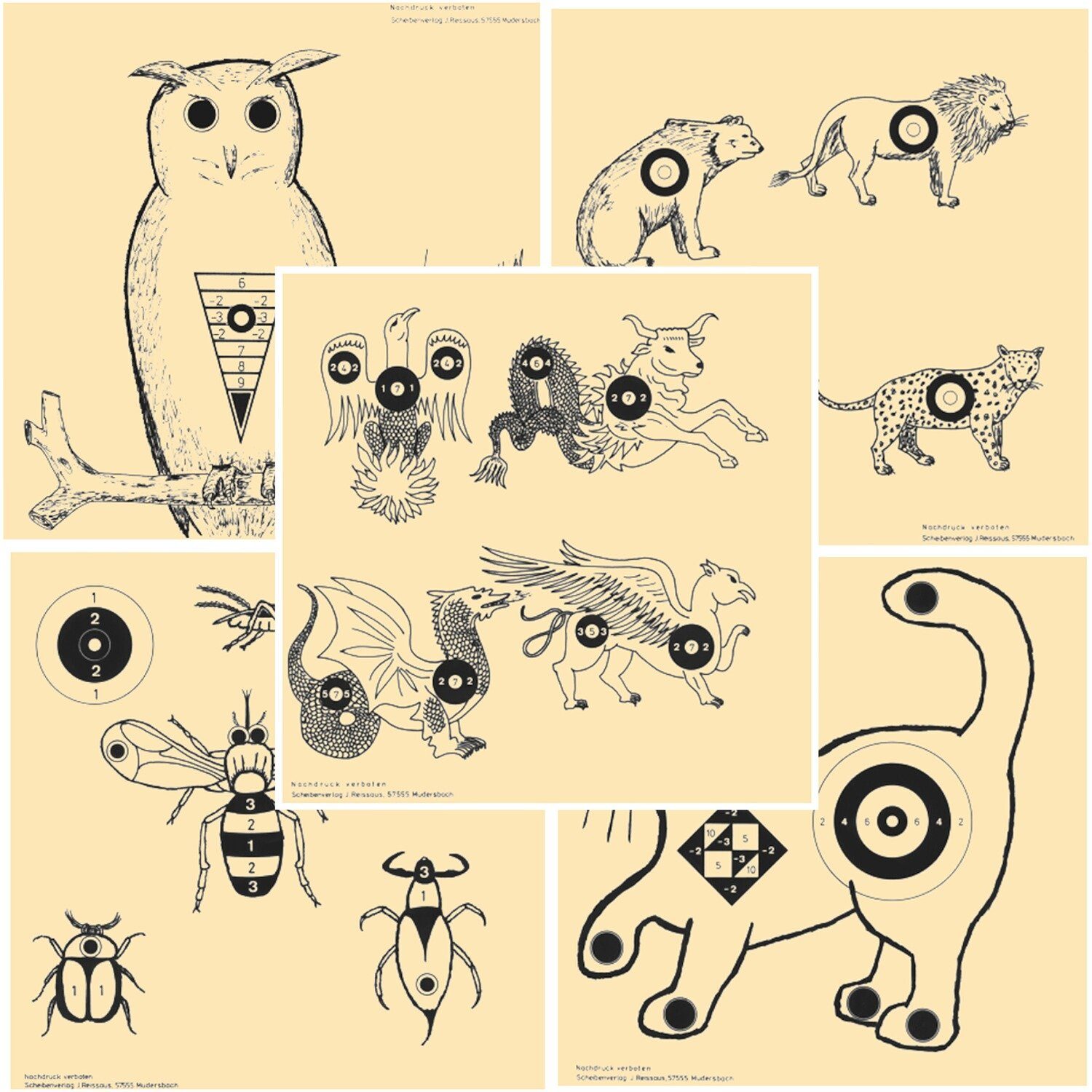 braun-network Zielscheibe Schießscheibe Tiermotive – Set